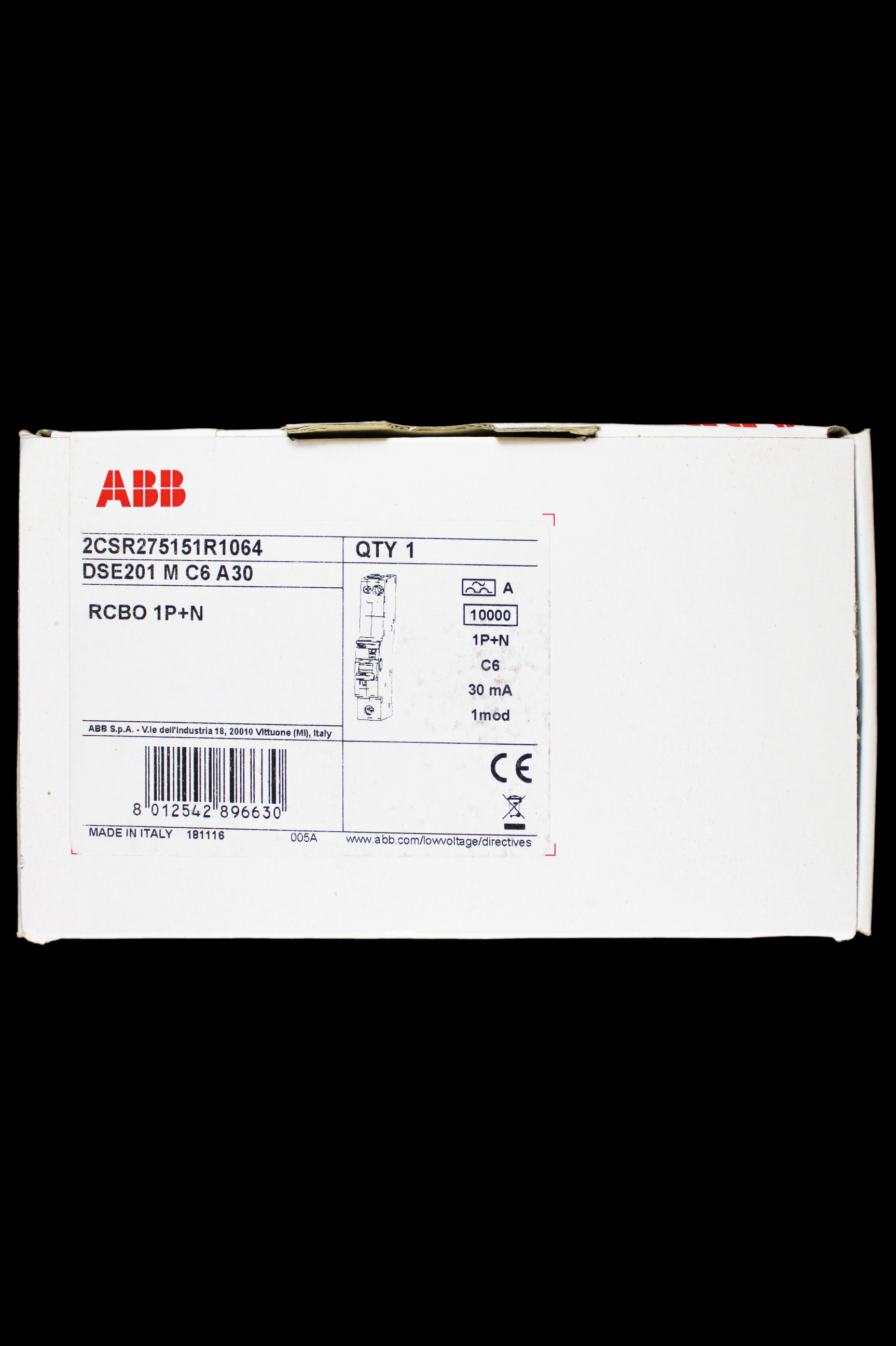 ABB 6 AMP CURVE C 10kA 30mA RCBO TYPE A DSE201 M 2CSR275151R1064