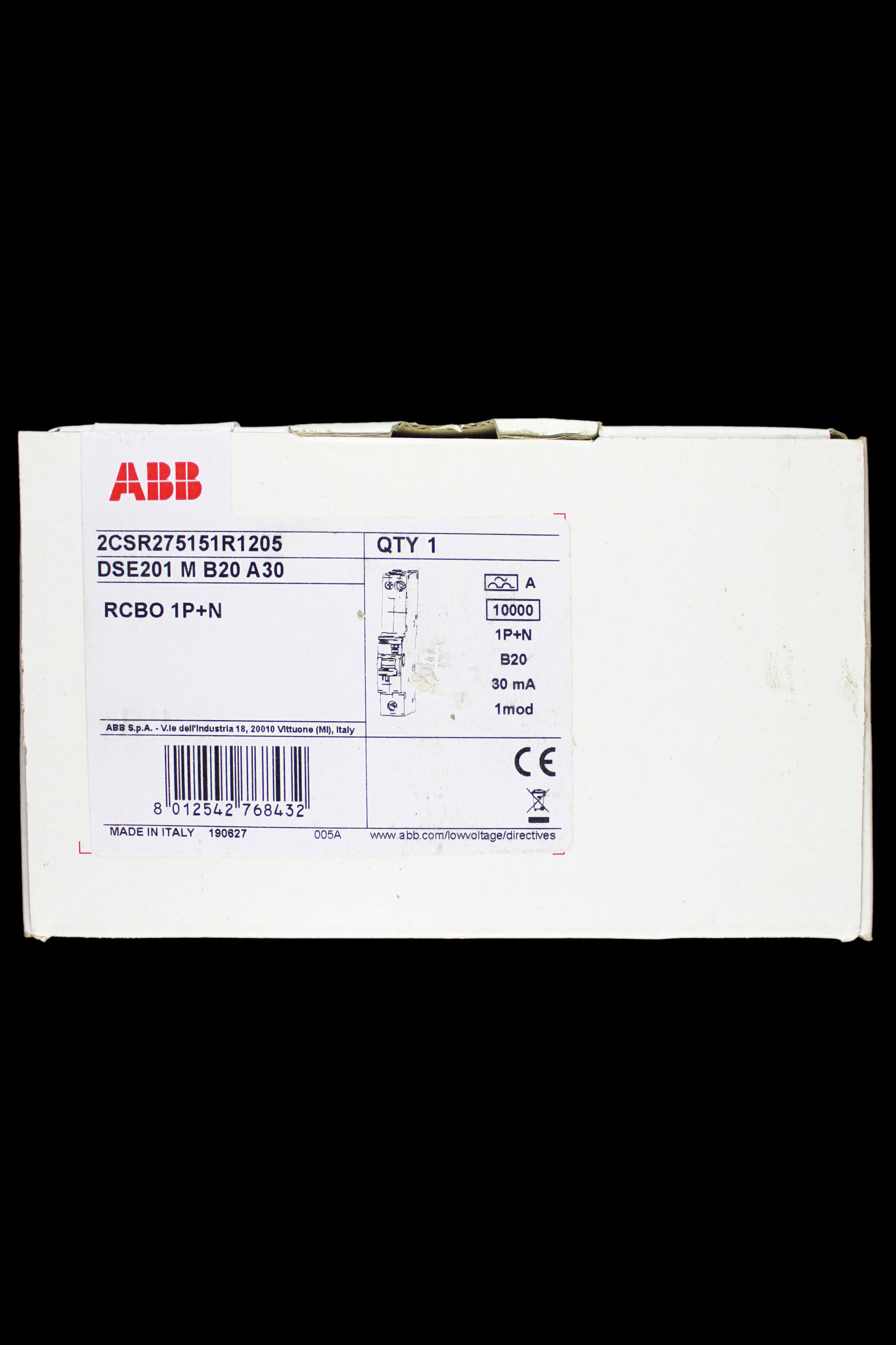 ABB 20 AMP CURVE B 10kA 30mA RCBO TYPE A DSE201 M 2CSR275151R1205