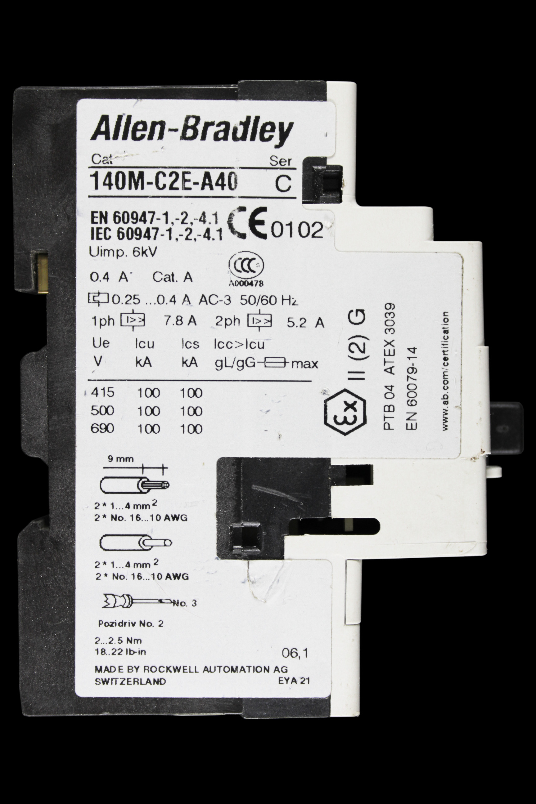 ALLEN BRADLEY 0.25-0.4 AMP MOTOR PROTECTION CIRCUIT BREAKER 140M-C2E-A40