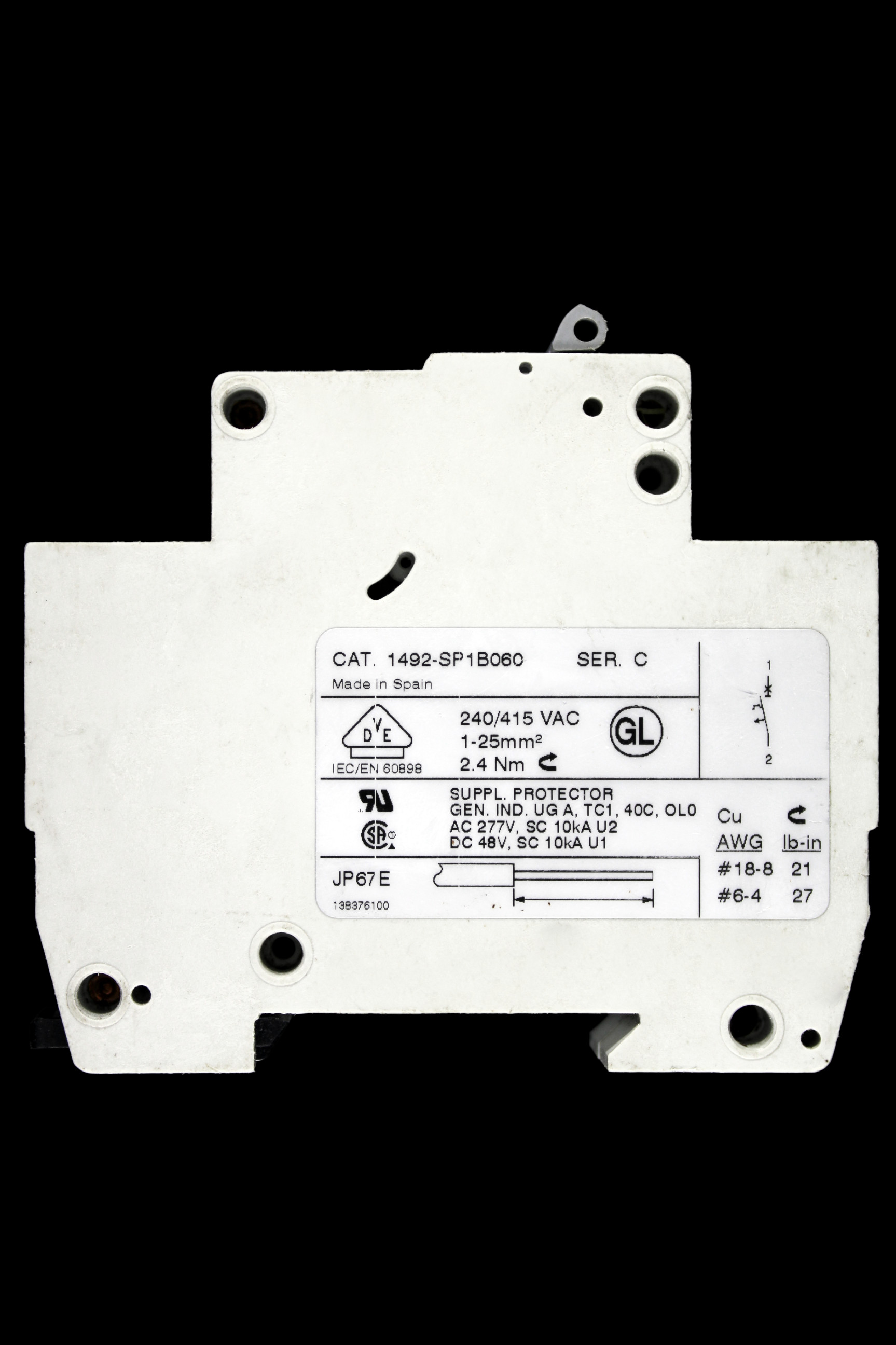 ALLEN BRADLEY 6 AMP CURVE B 10kA MCB CIRCUIT BREAKER 1492-SP1B060