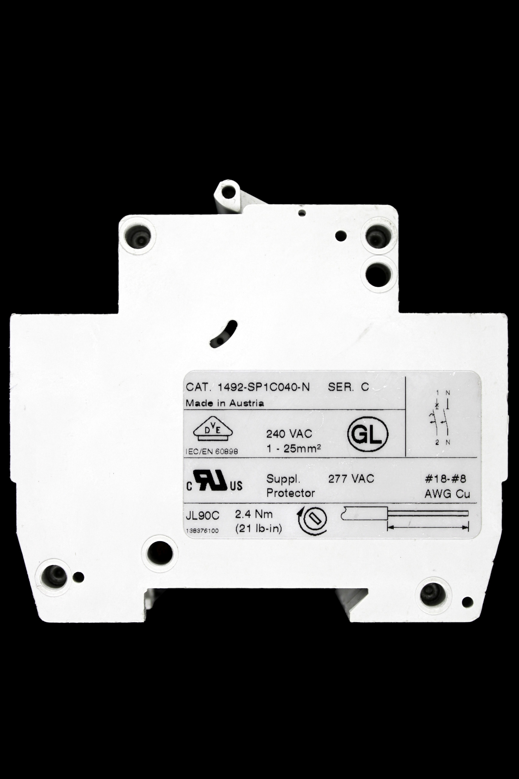 ALLEN BRADLEY 4 AMP CURVE C 10kA SP&N MCB CIRCUIT BREAKER 1492-SP1C040-N