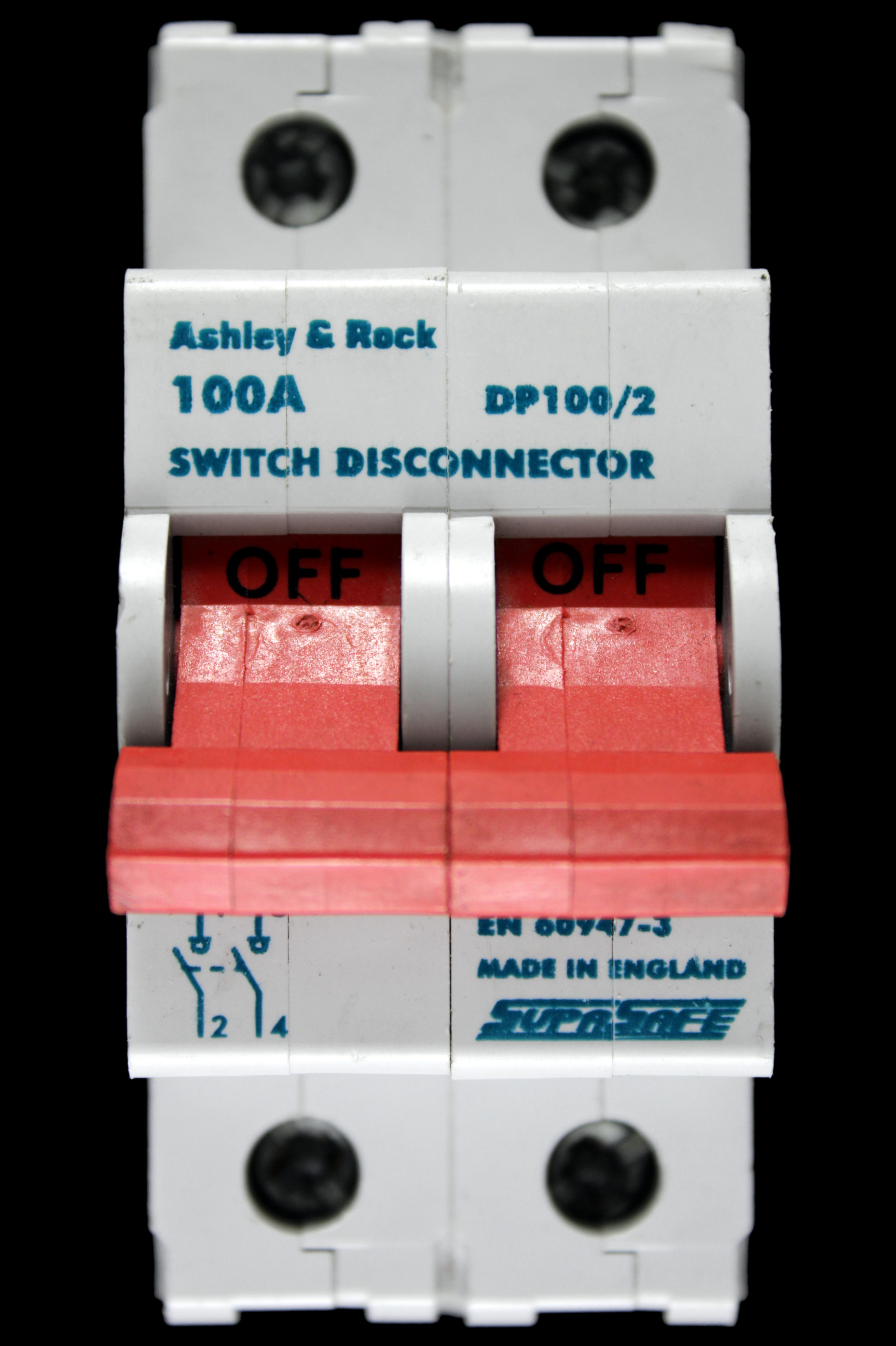 ASHLEY & ROCK 100 MAIN SWITCH DISCONNECTOR DOUBLE POLE DP100/2 AC-22B SUPASAFE
