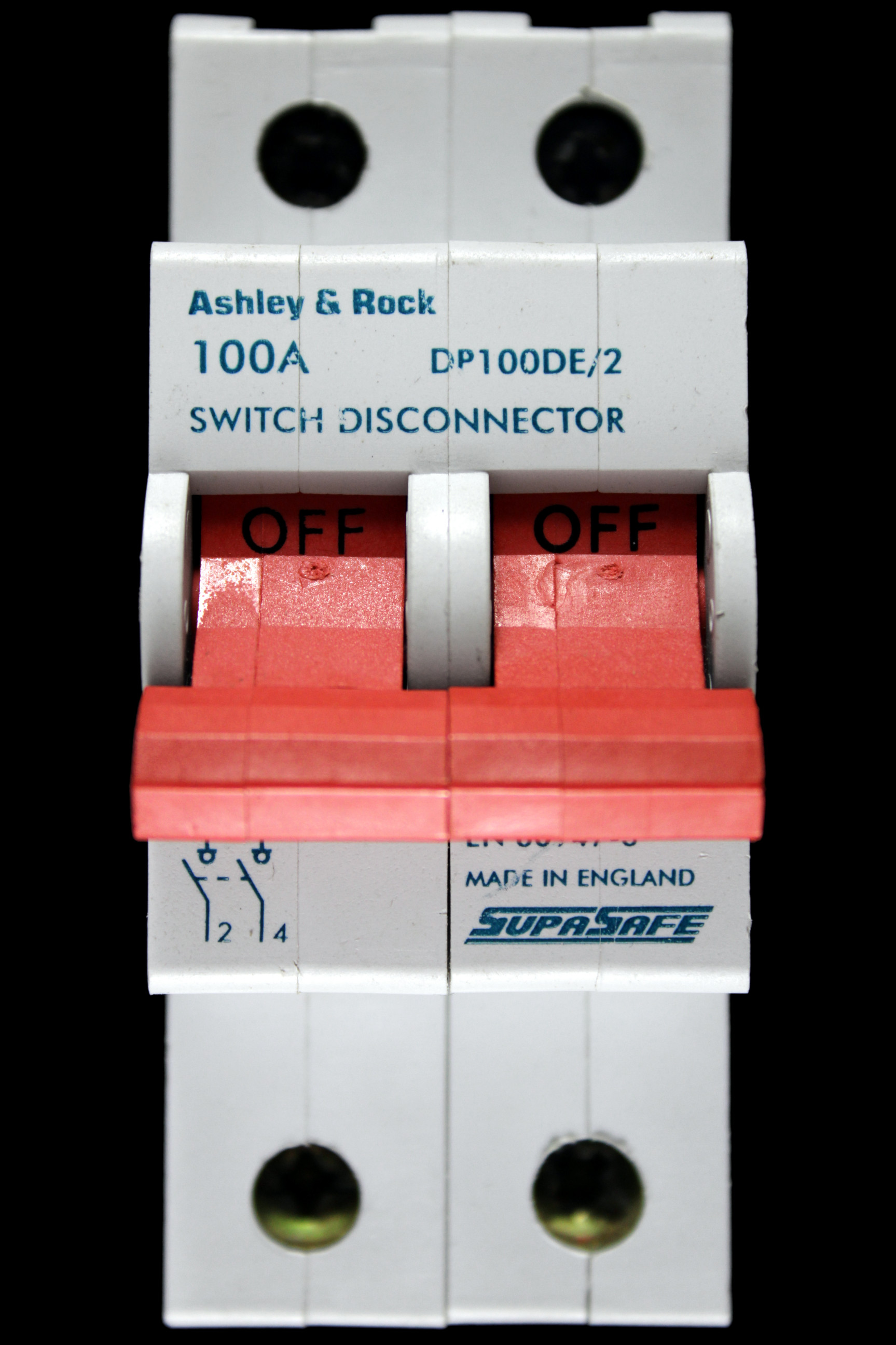 ASHLEY & ROCK 100 MAIN SWITCH DISCONNECTOR DOUBLE POLE DP100DE/2 AC-22B SUPASAFE