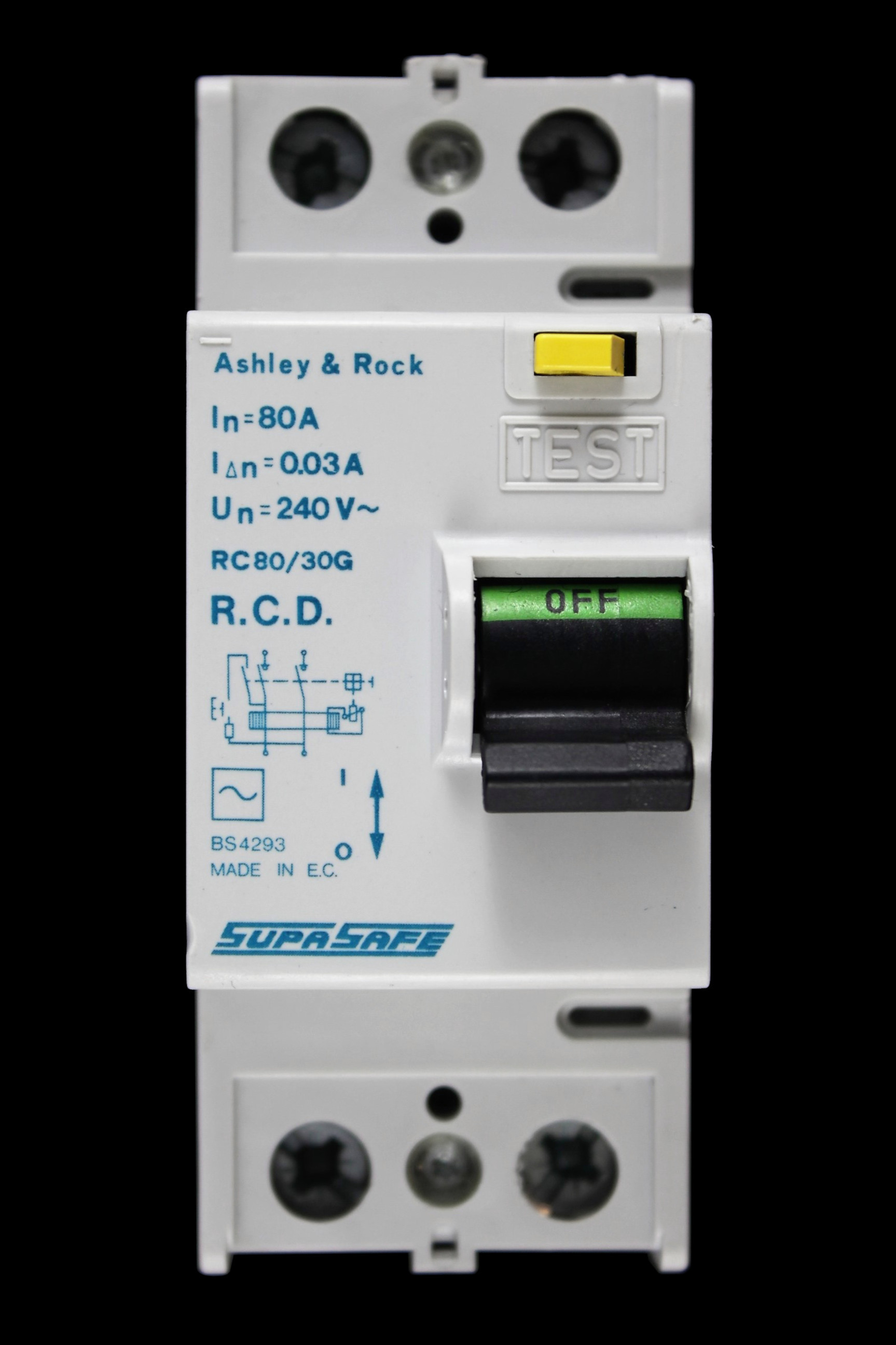 ASHLEY & ROCK 80 AMP 30mA DOUBLE POLE RCD TYPE AC RC80/30G SUPASAFE