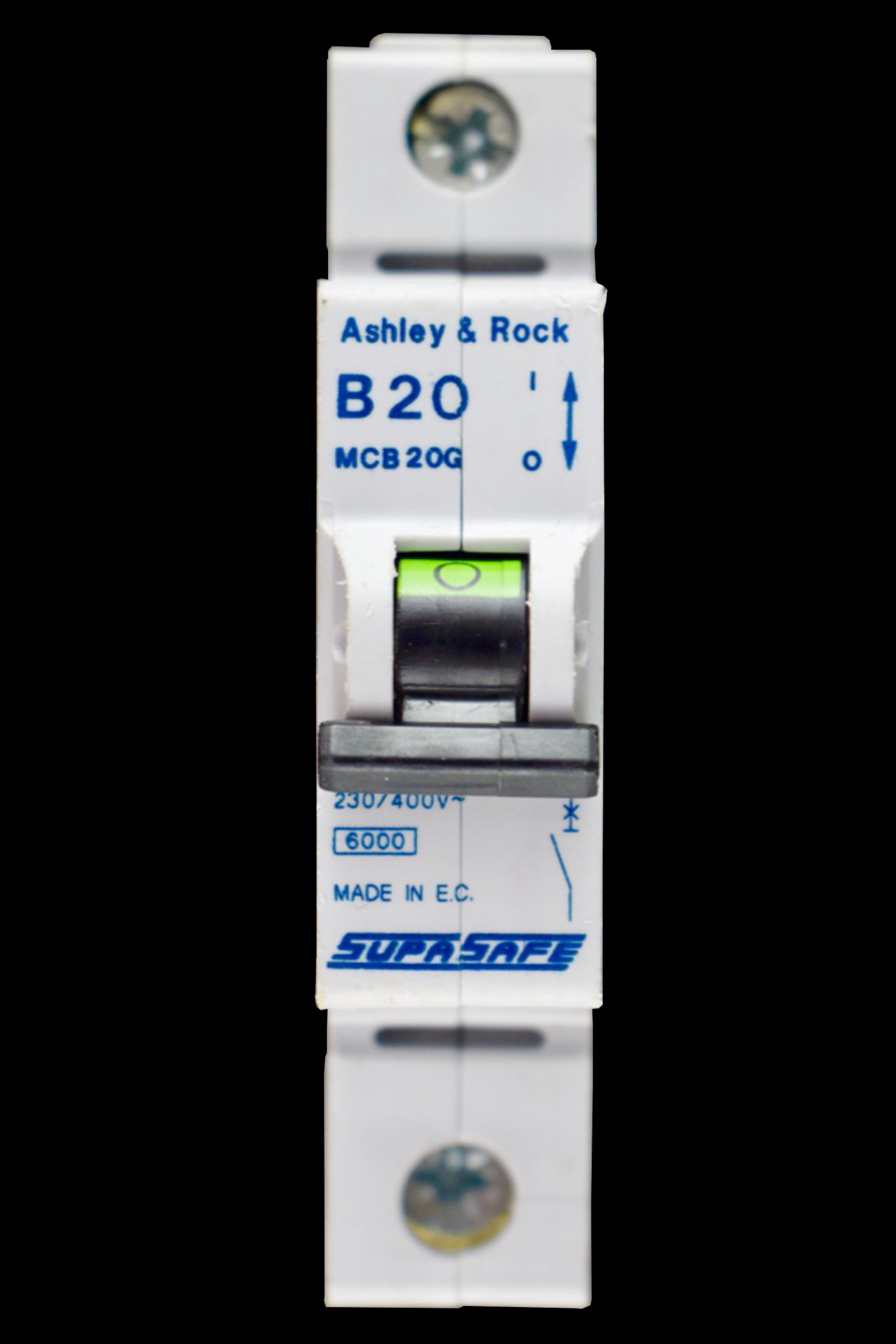 ASHLEY & ROCK 20 AMP CURVE B 6kA MCB CIRCUIT BREAKER MCB20G SUPASAFE
