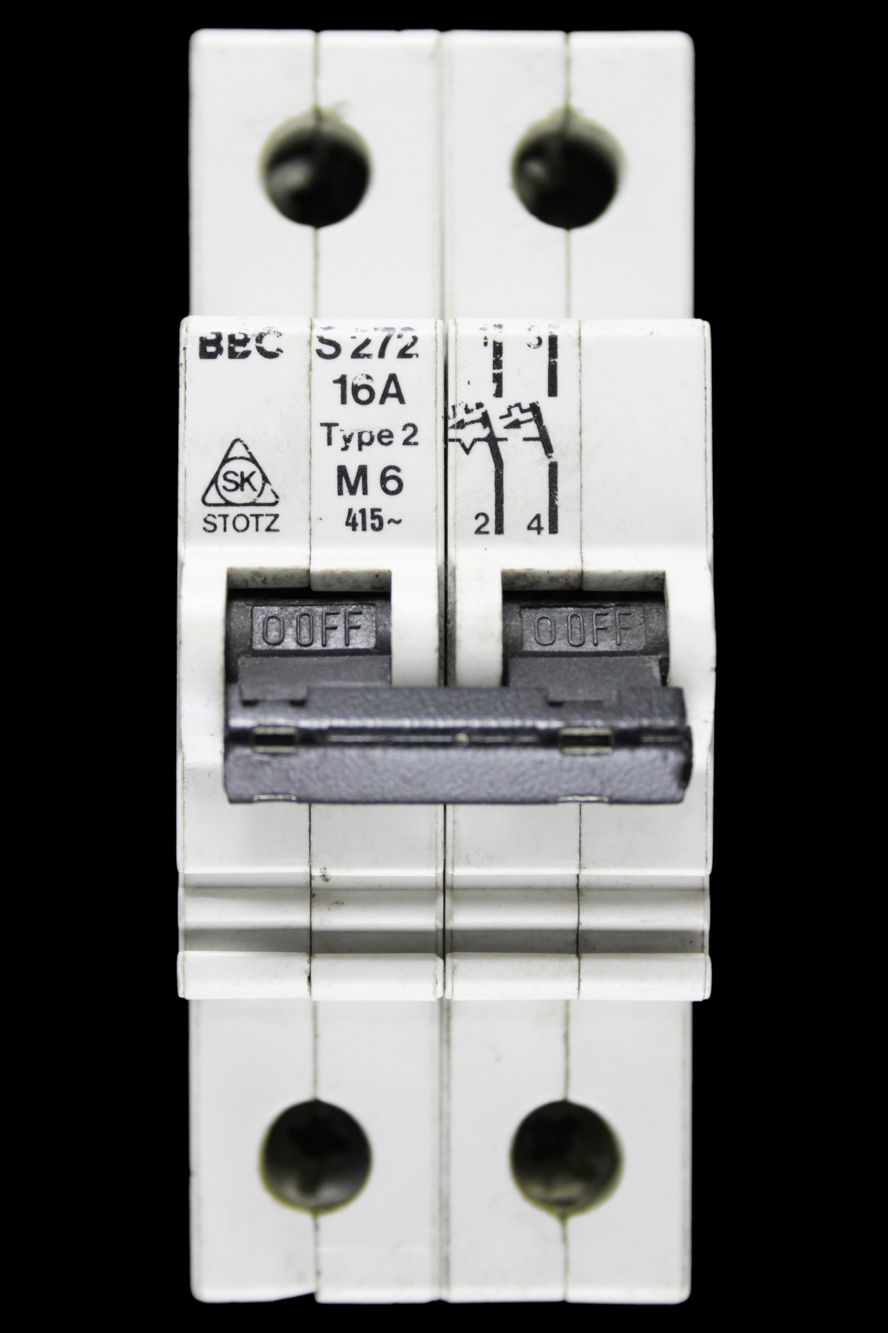 BBC 16 AMP TYPE 2 M6 DOUBLE POLE MCB CIRCUIT BREAKER S272 STOTZ