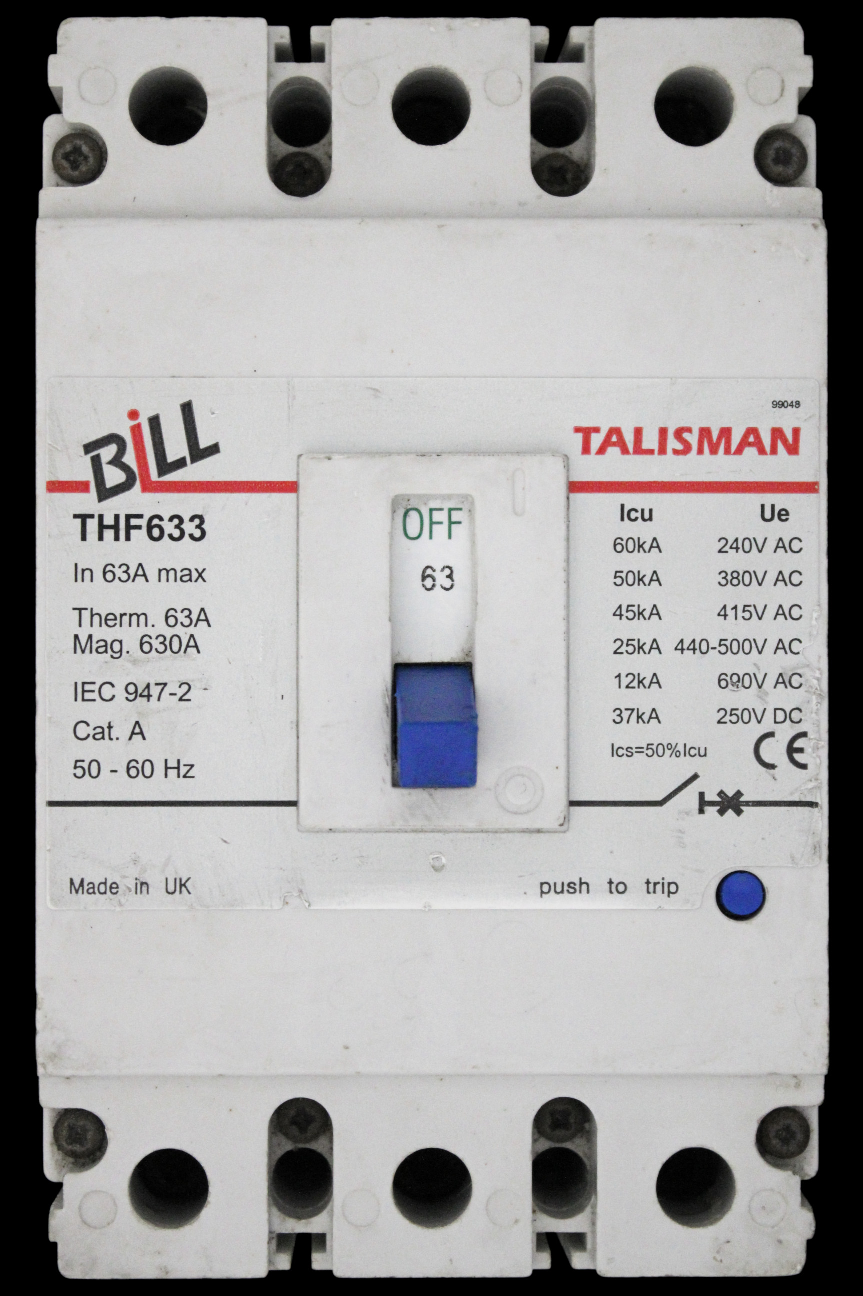 BILL 63 AMP 45kA TRIPLE POLE MCCB THF633 TALISMAN