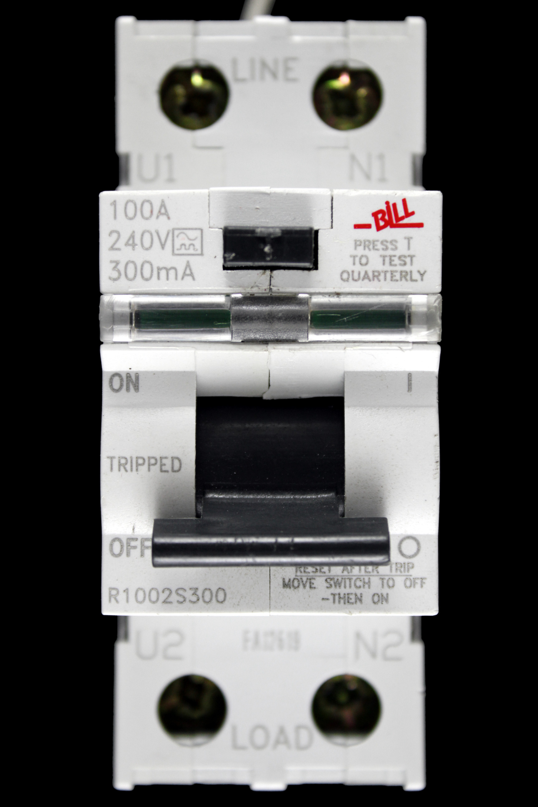 BILL 100 AMP 300mA DOUBLE POLE RCCB RCD TYPE A R1002S300