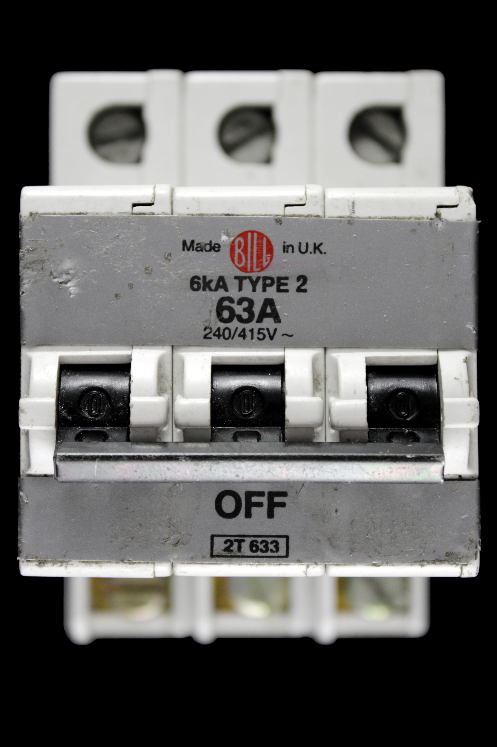 BILL 63 AMP TYPE 2 6kA TRIPLE POLE MCB CIRCUIT BREAKER 2T633