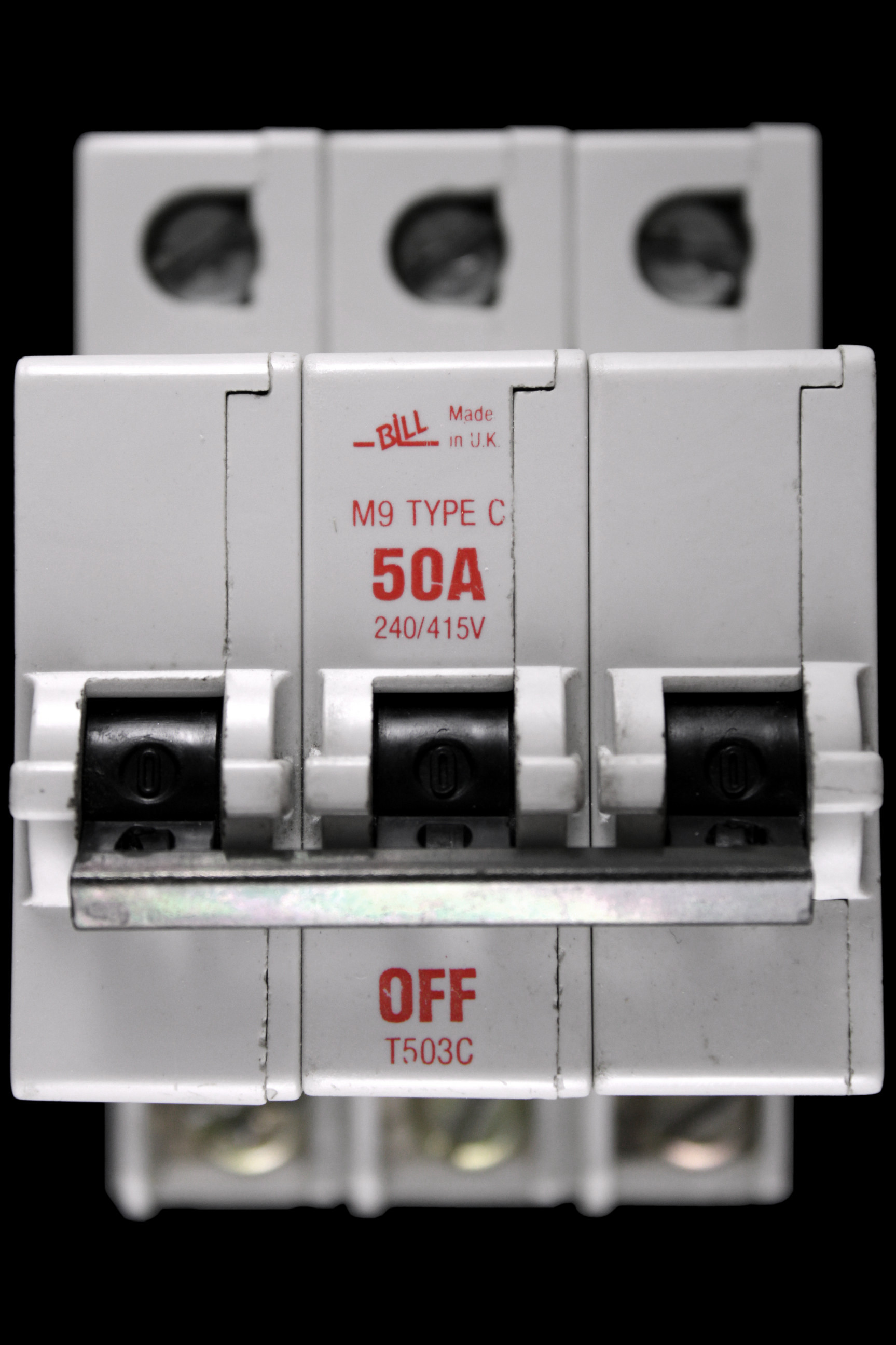 BILL 50 AMP CURVE C M9 TRIPLE POLE MCB CIRCUIT BREAKER T503C RED