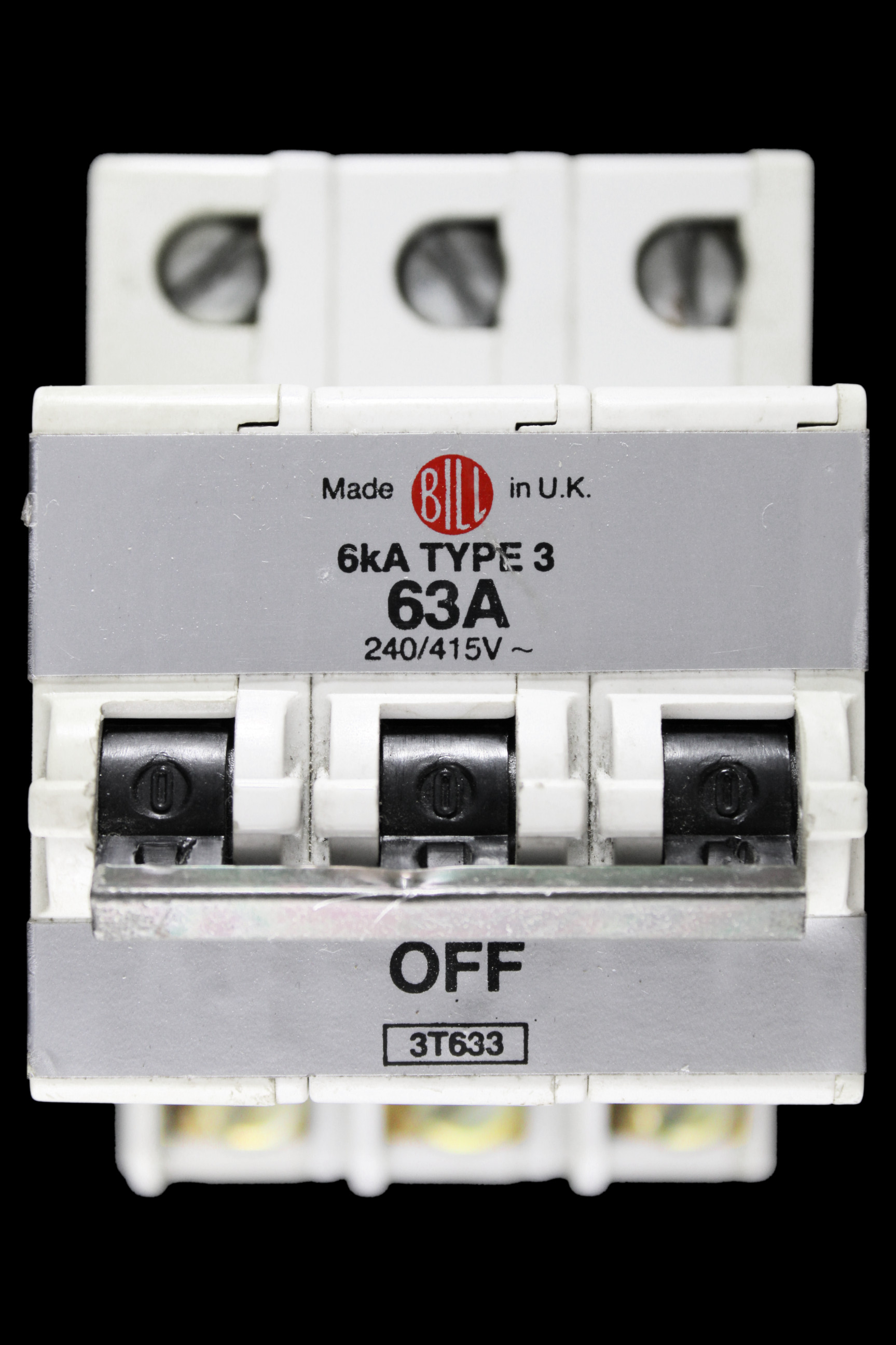 BILL TYPE 3 63 MCB TRIPLE POLE 6kA CIRCUIT BREAKER 3T633