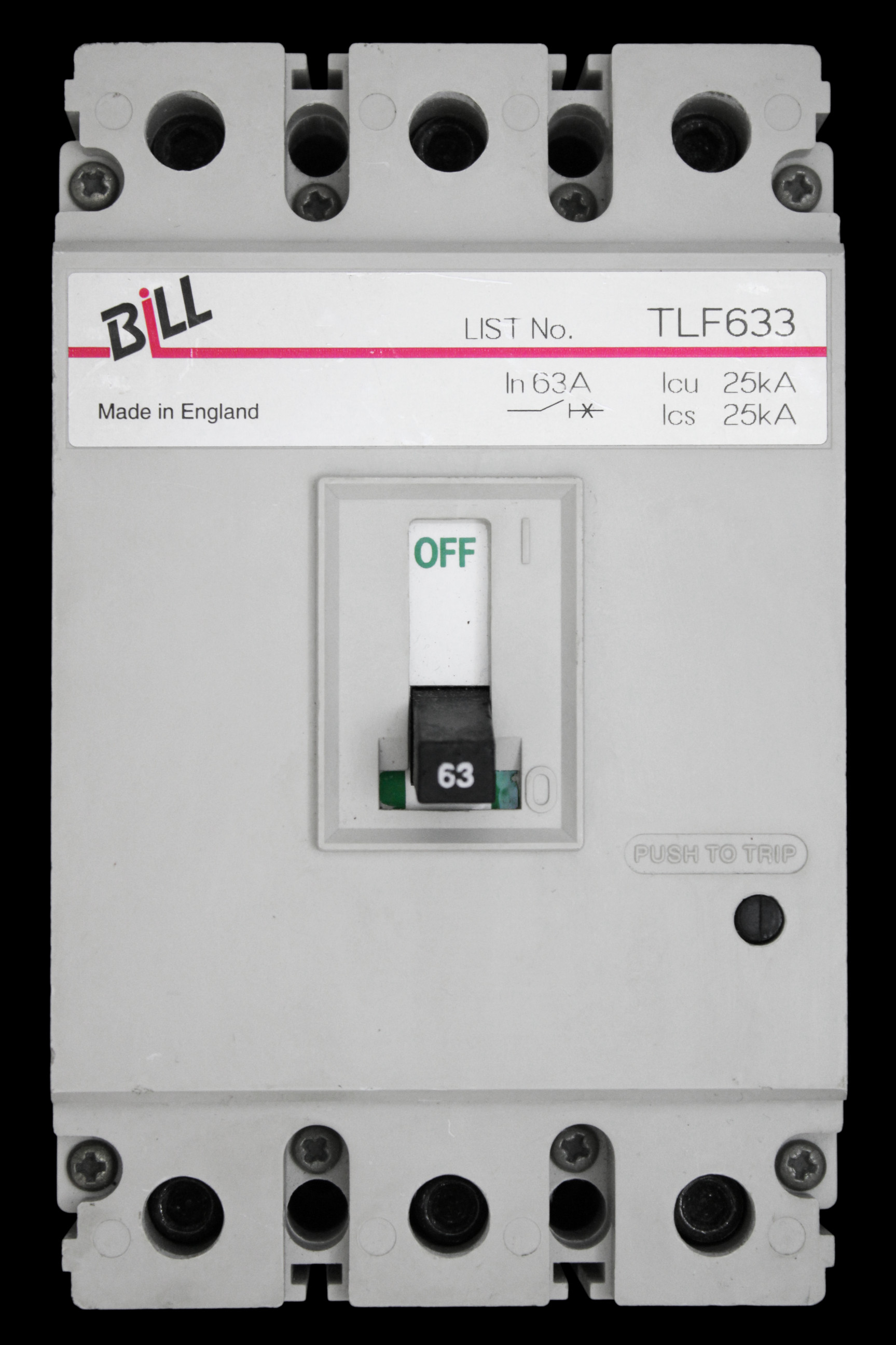 BILL 63 AMP 25kA TRIPLE POLE MCCB TLF633
