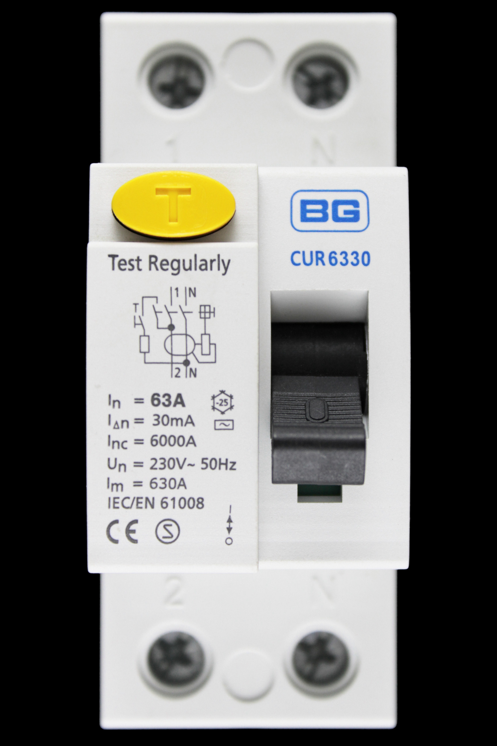 BRITISH GENERAL 63 AMP 30mA DOUBLE POLE RCCB RCD TYPE AC CUR6330 BG