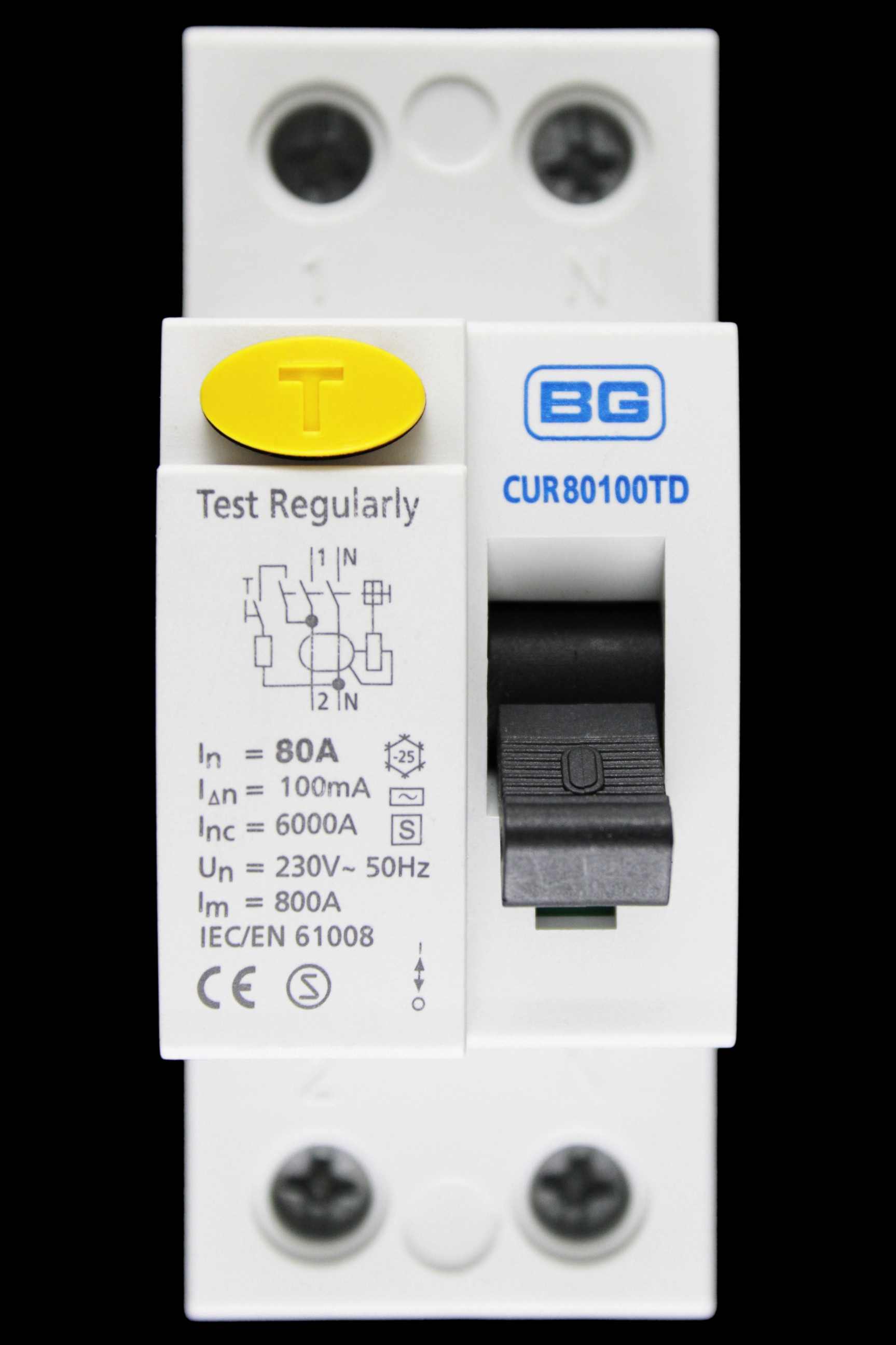 BRITISH GENERAL 80 AMP 100mA DOUBLE POLE TIME DELAY RCCB RCD TYPE AC CUR80100TD