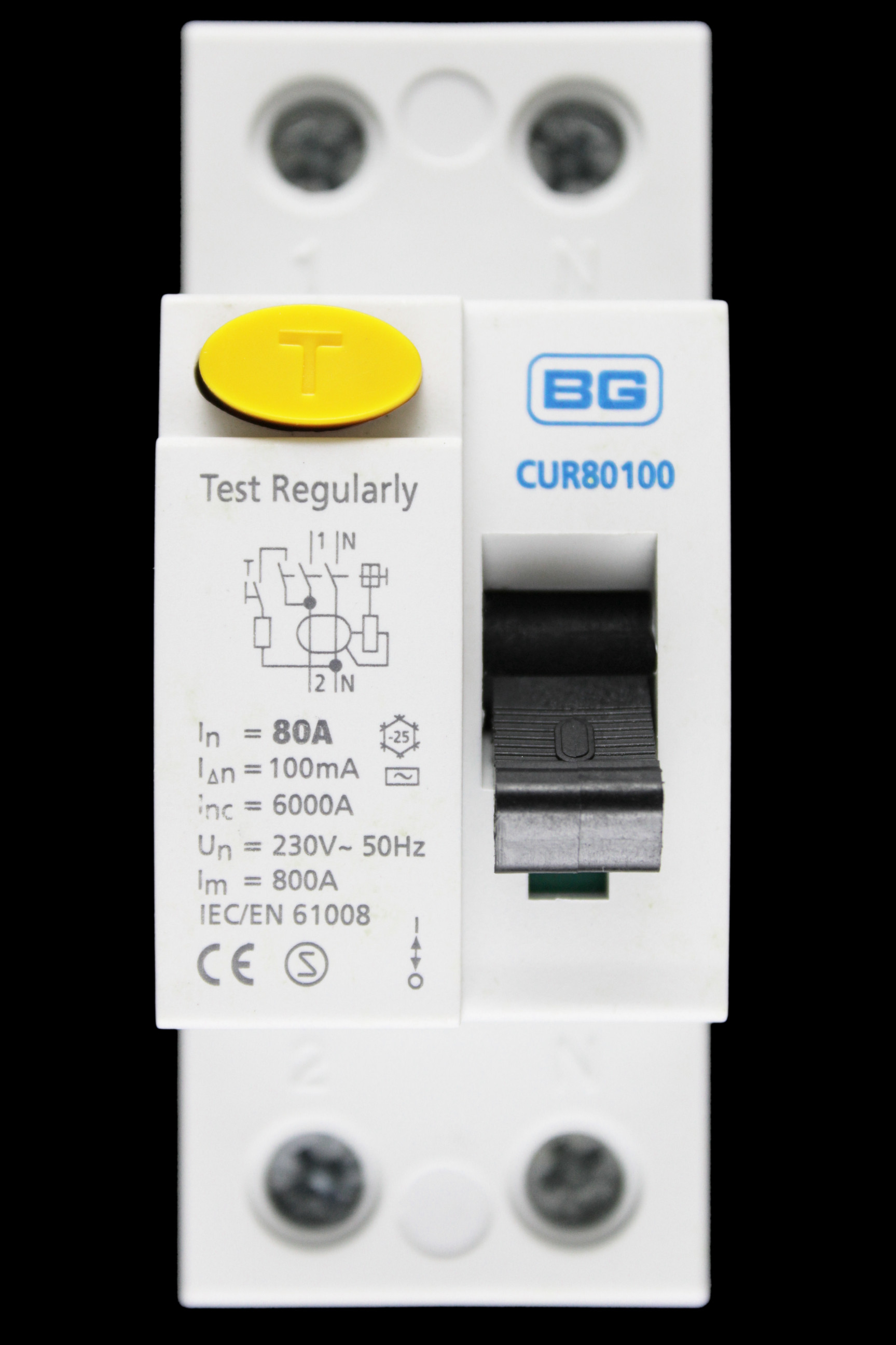 BRITISH GENERAL 80 AMP 100mA DOUBLE POLE RCCB RCD TYPE AC CUR80100 BG