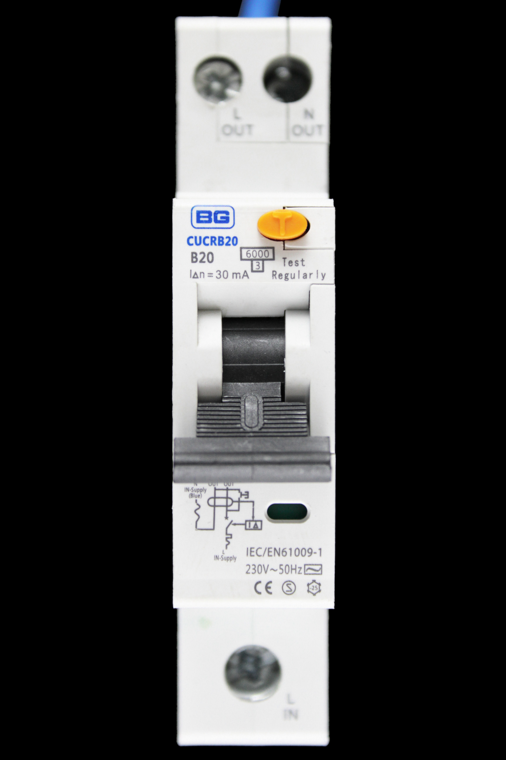 BG BRITISH GENERAL 20 AMP CURVE B 6kA 30mA RCBO TYPE AC CUCRB20