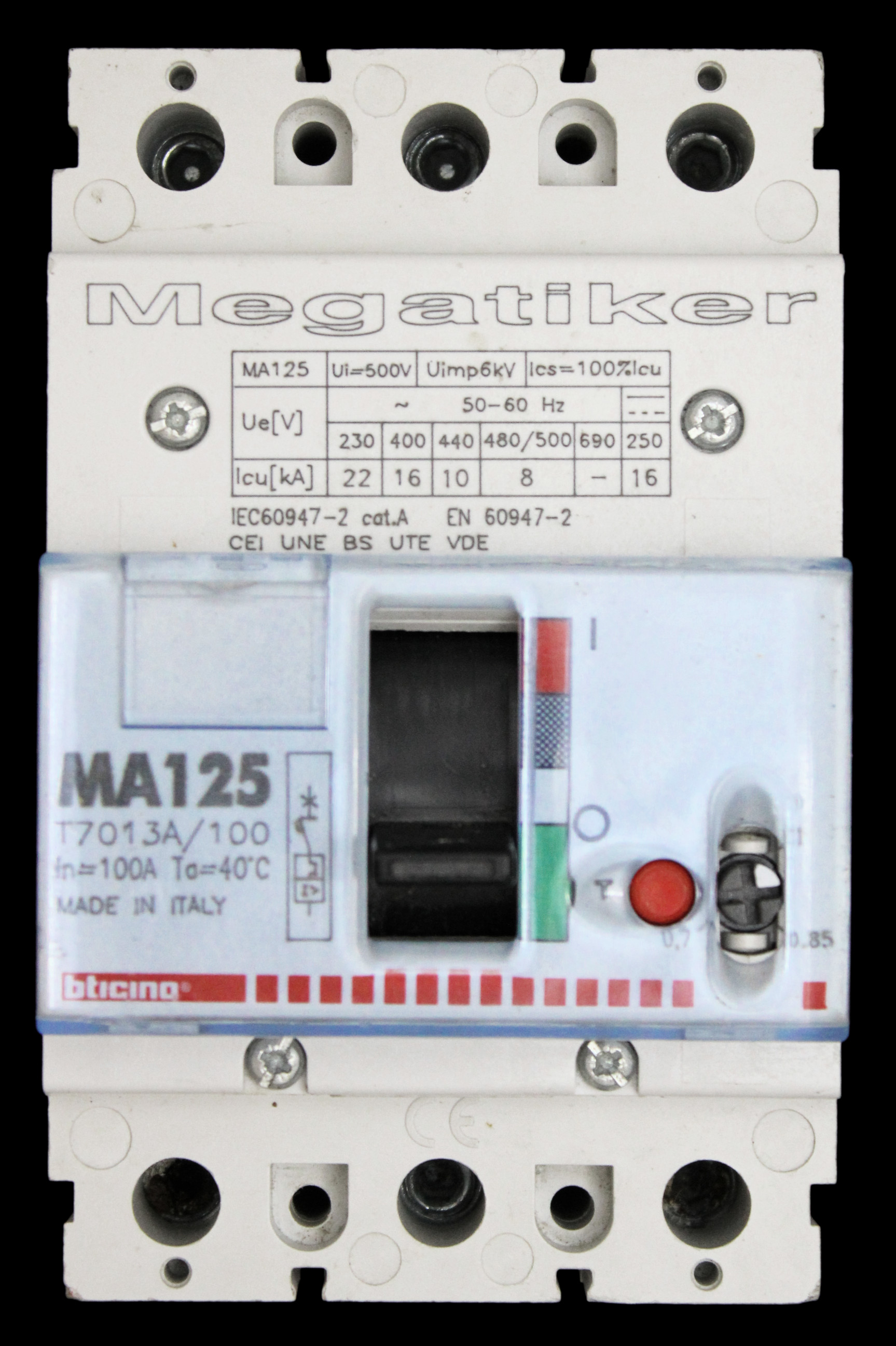 BTICINO 100 AMP 16kA TRIPLE POLE MCCB T7013A/100 MA125 MEGATIKER