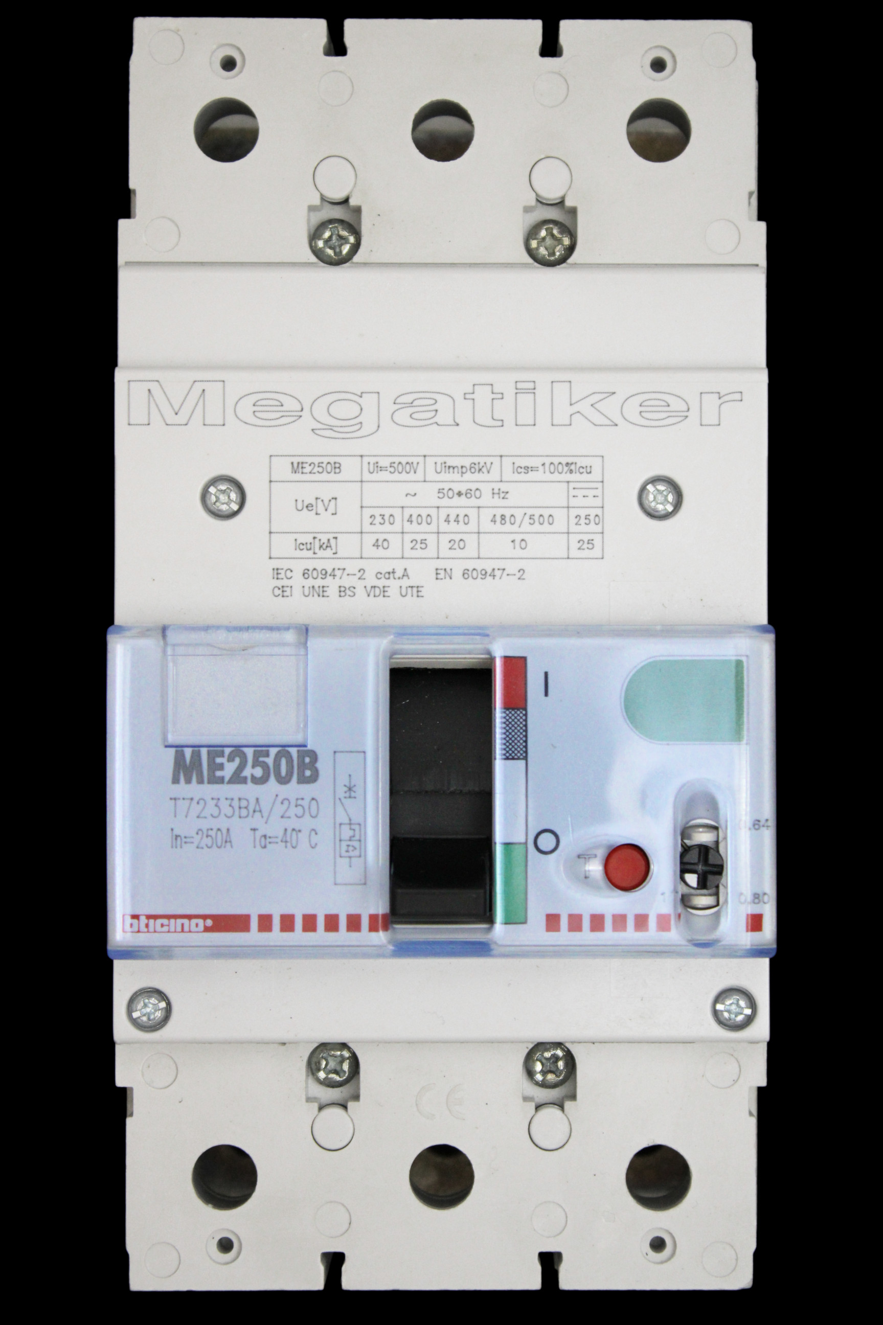 BTICINO 250 AMP 25kA TRIPLE POLE MCCB ME250B T7233BA/250