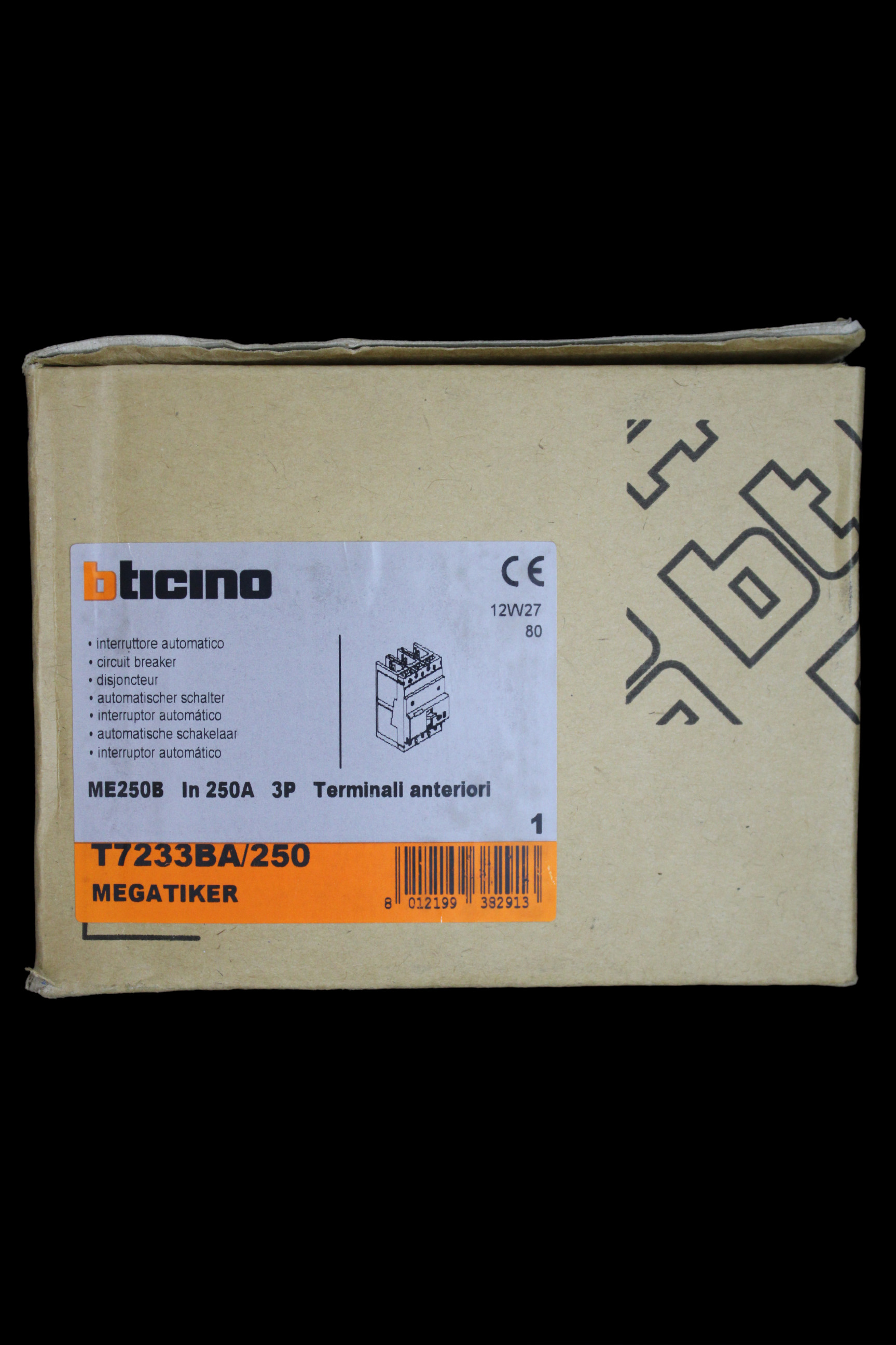 BTICINO 250 AMP 25kA TRIPLE POLE MCCB ME250B T7233BA/250