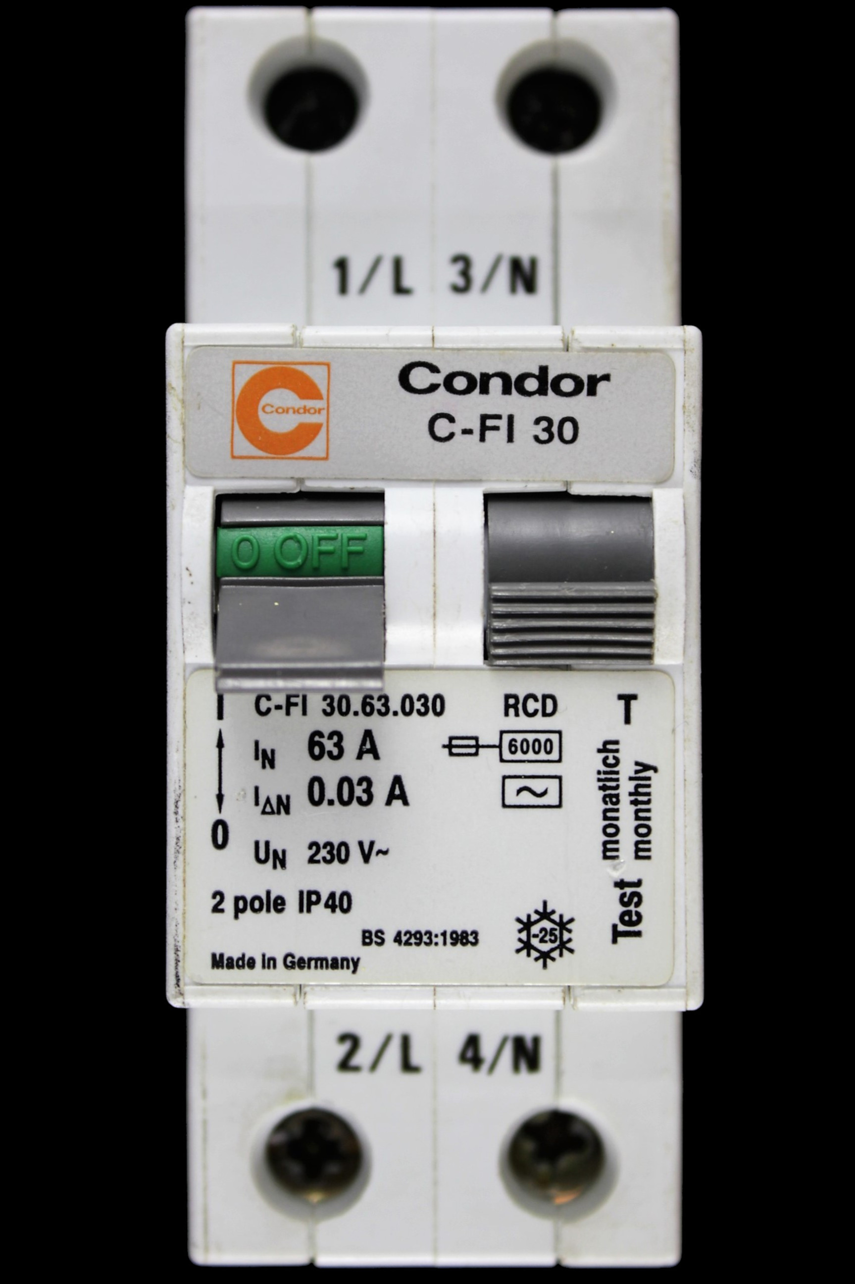 CONDOR 63 RCD DOUBLE POLE 30mA TYPE AC C-FI 30.63.030