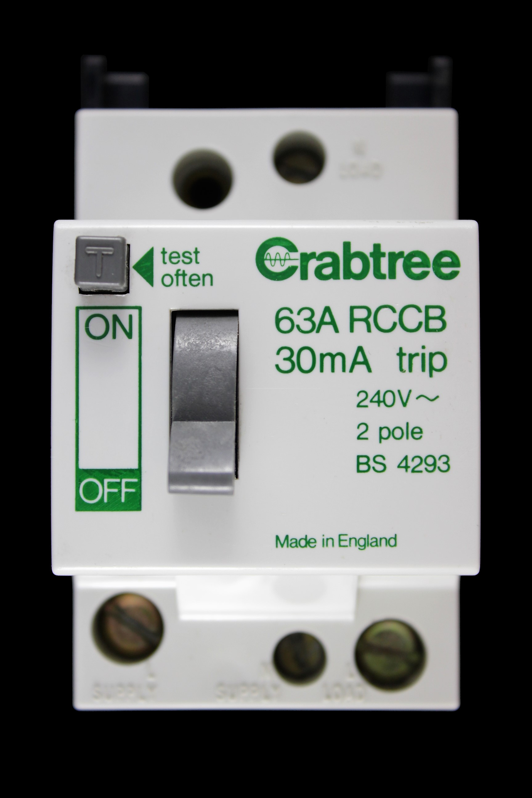 CRABTREE 63 AMP 30mA DOUBLE POLE RCCB RCD