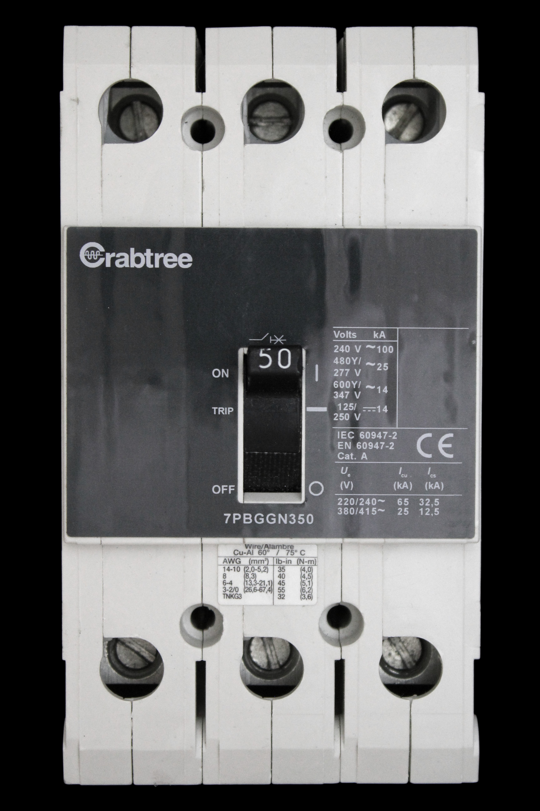 CRABTREE 50 MCCB 25kA TRIPLE POLE 7PBGGN350