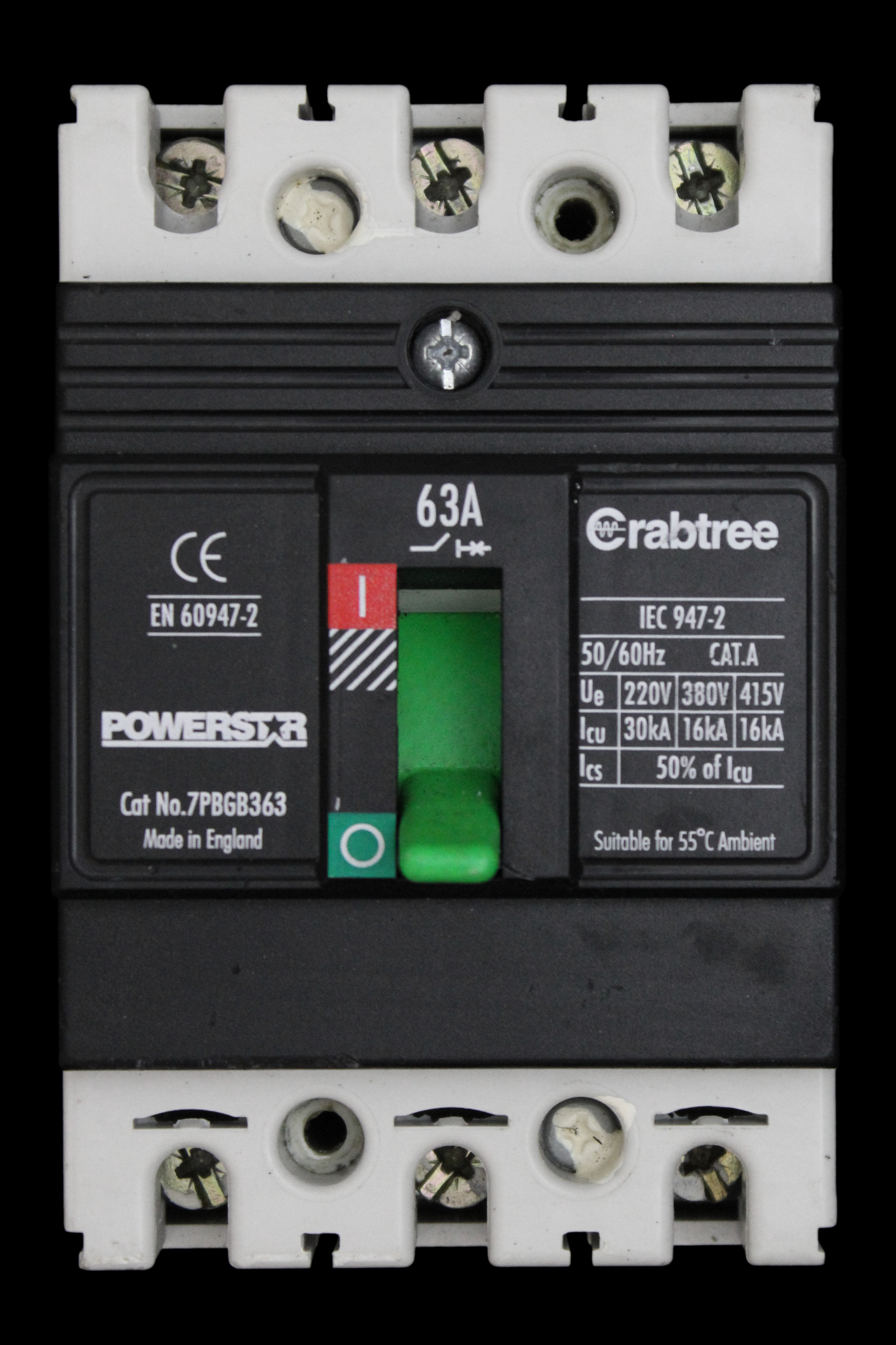 CRABTREE 63 MCCB TRIPLE POLE 16kA 7PBGB363 POWERSTAR
