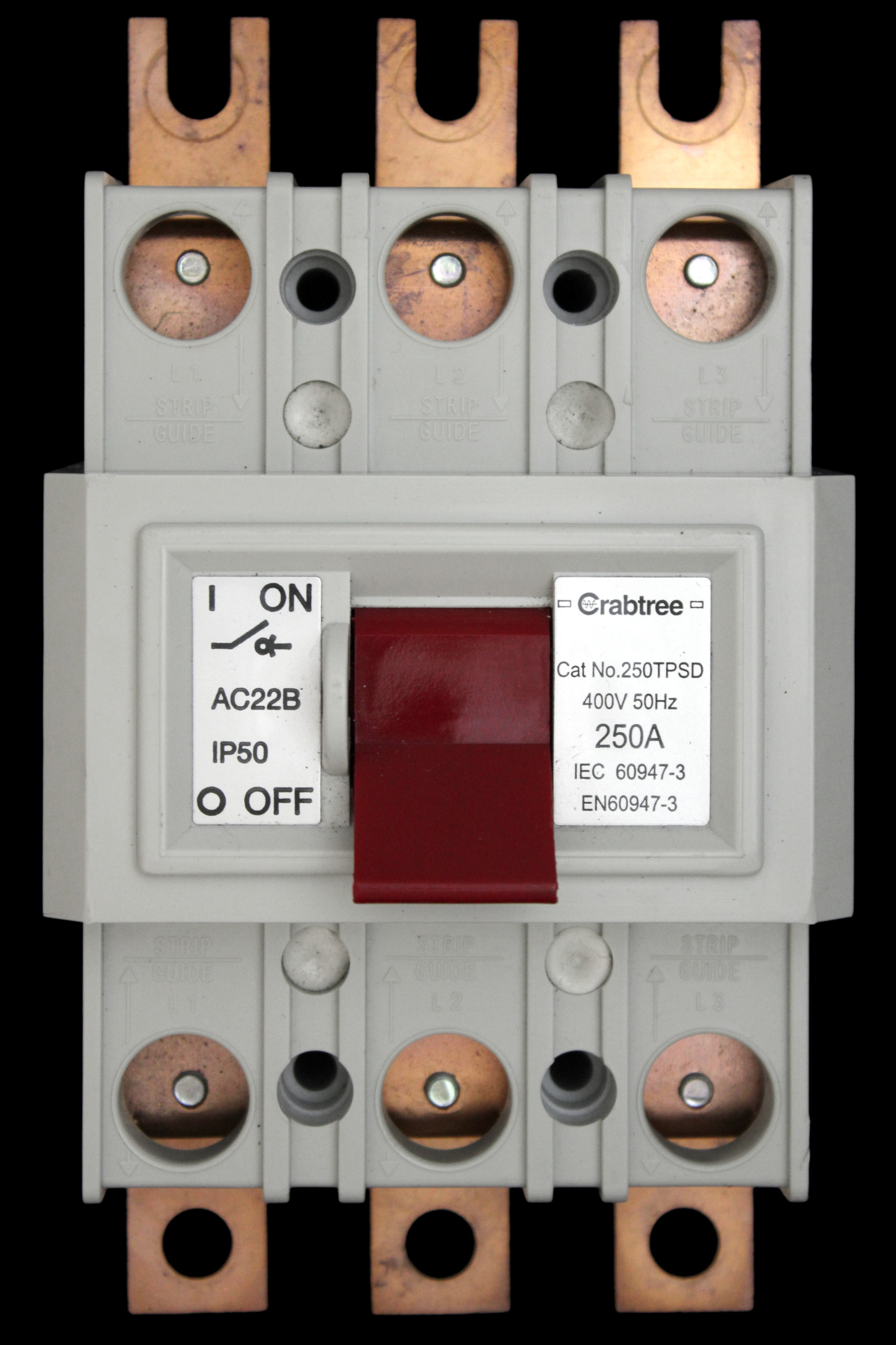 CRABTREE 250 MAIN SWITCH DISCONNECTOR TRIPLE POLE AC22B 250TPSD