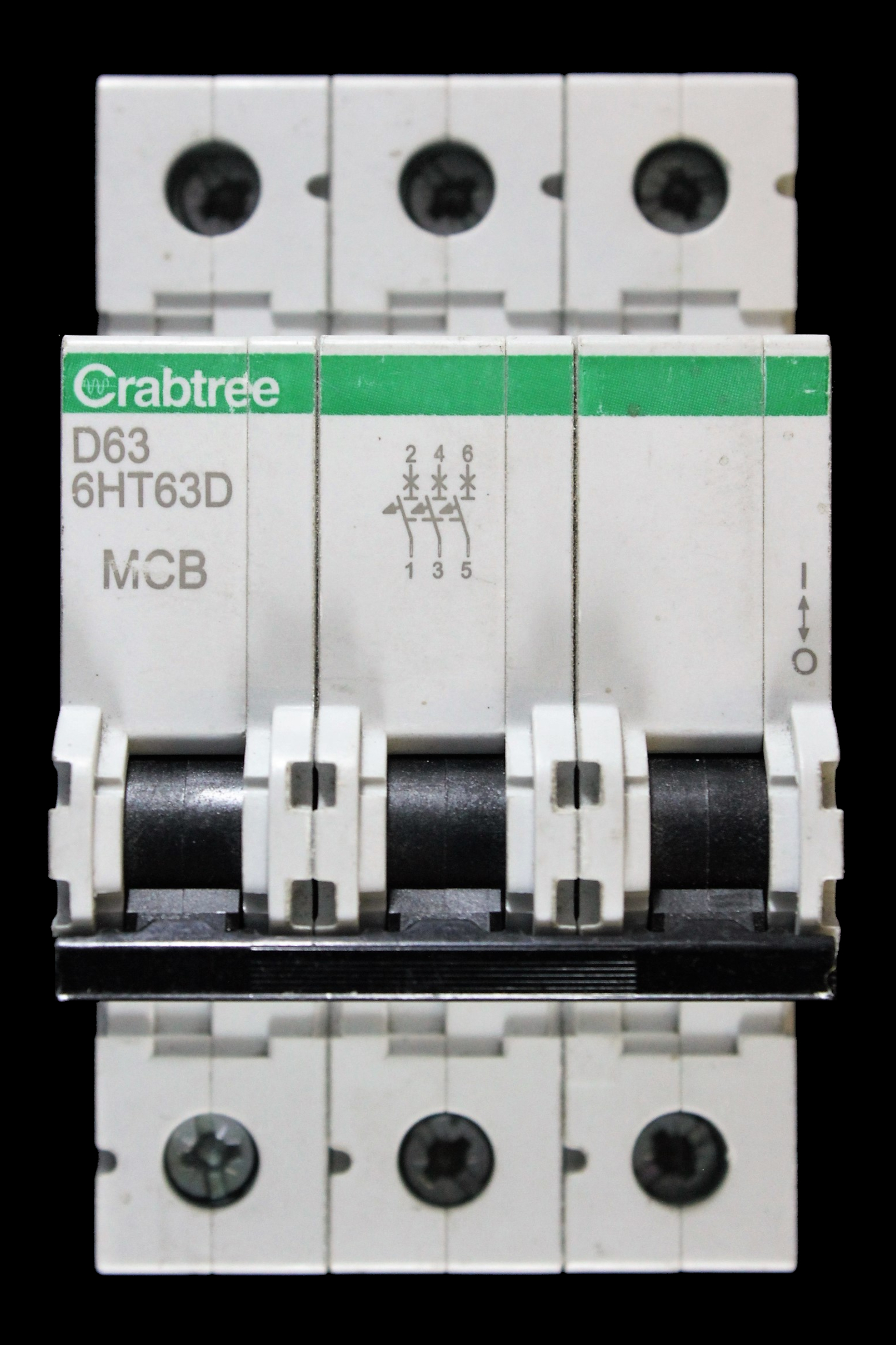 CRABTREE 63 AMP CURVE D 10kA TRIPLE POLE MCB CIRCUIT BREAKER 6HT63D LOADSTAR
