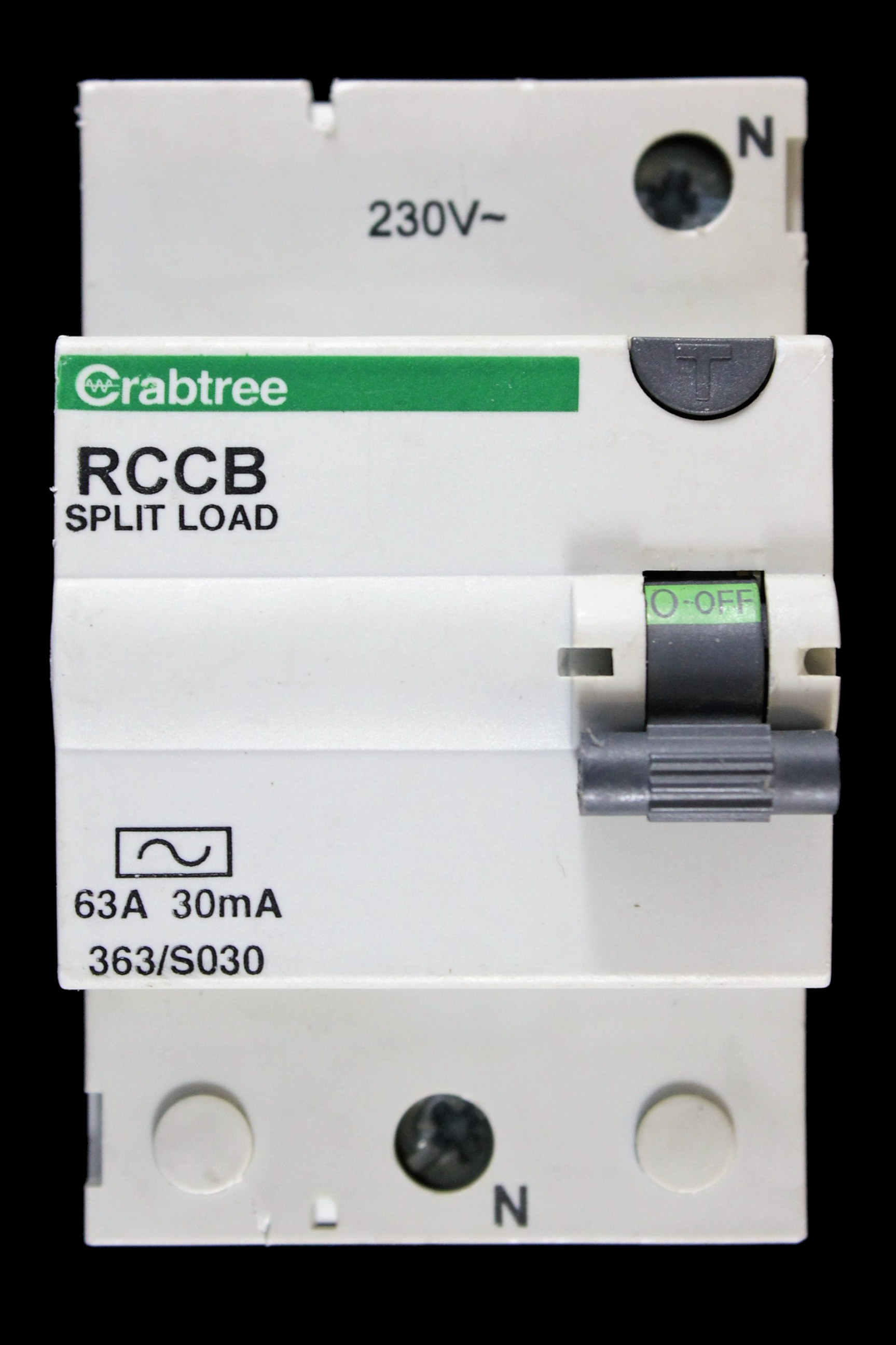 CRABTREE 63 AMP 30mA DOUBLE POLE RCCB TYPE AC STARBREAKER SPLIT LOAD 363/S030