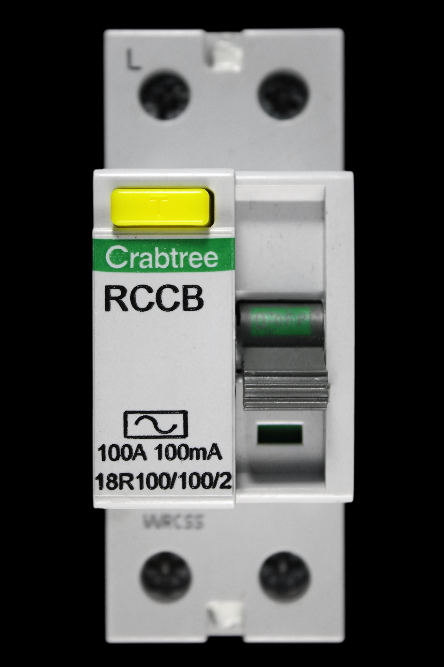 CRABTREE 100 AMP 100mA DOUBLE POLE RCD TYPE AC LOADSTAR 18R100/100/2