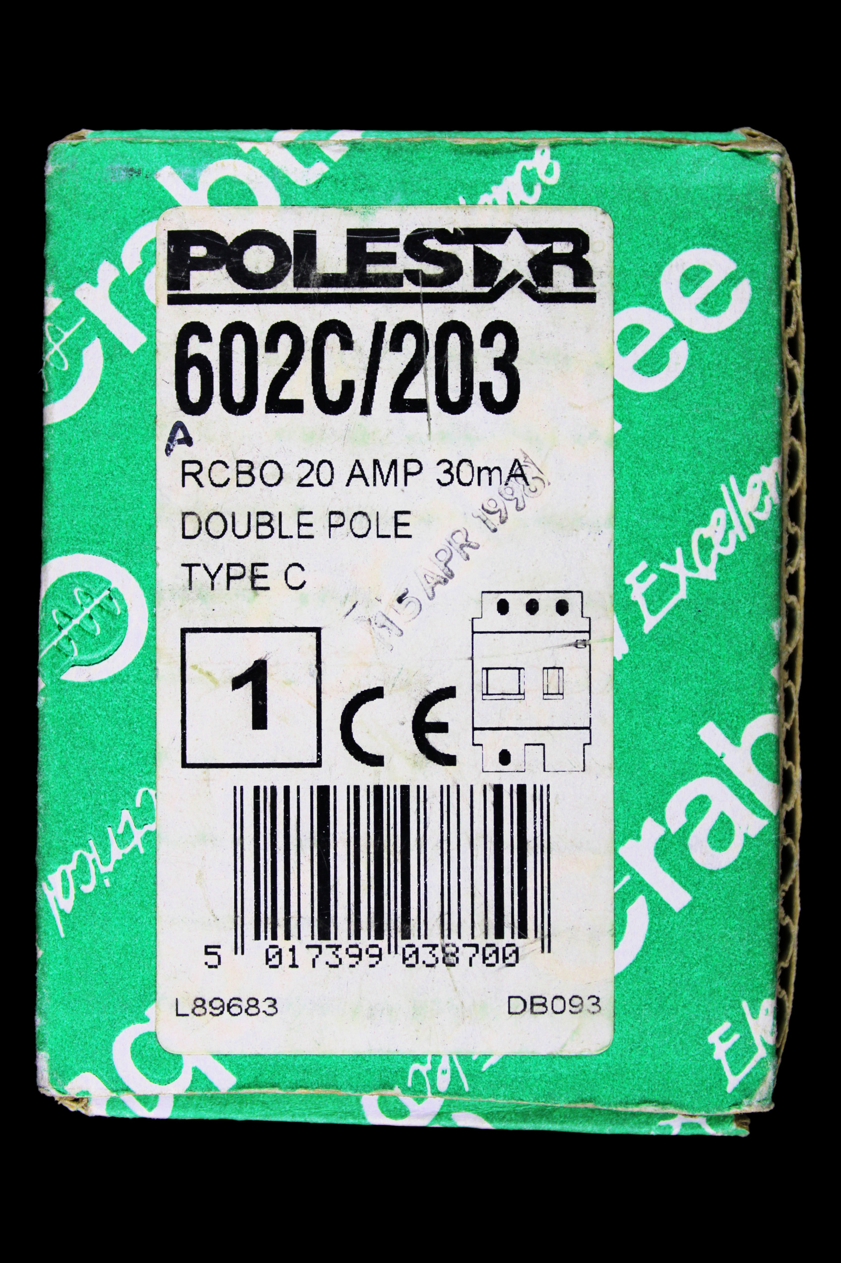 CRABTREE 20 AMP CURVE C 10kA 30mA DOUBLE POLE RCBO TYPE A POLESTAR 602C/203