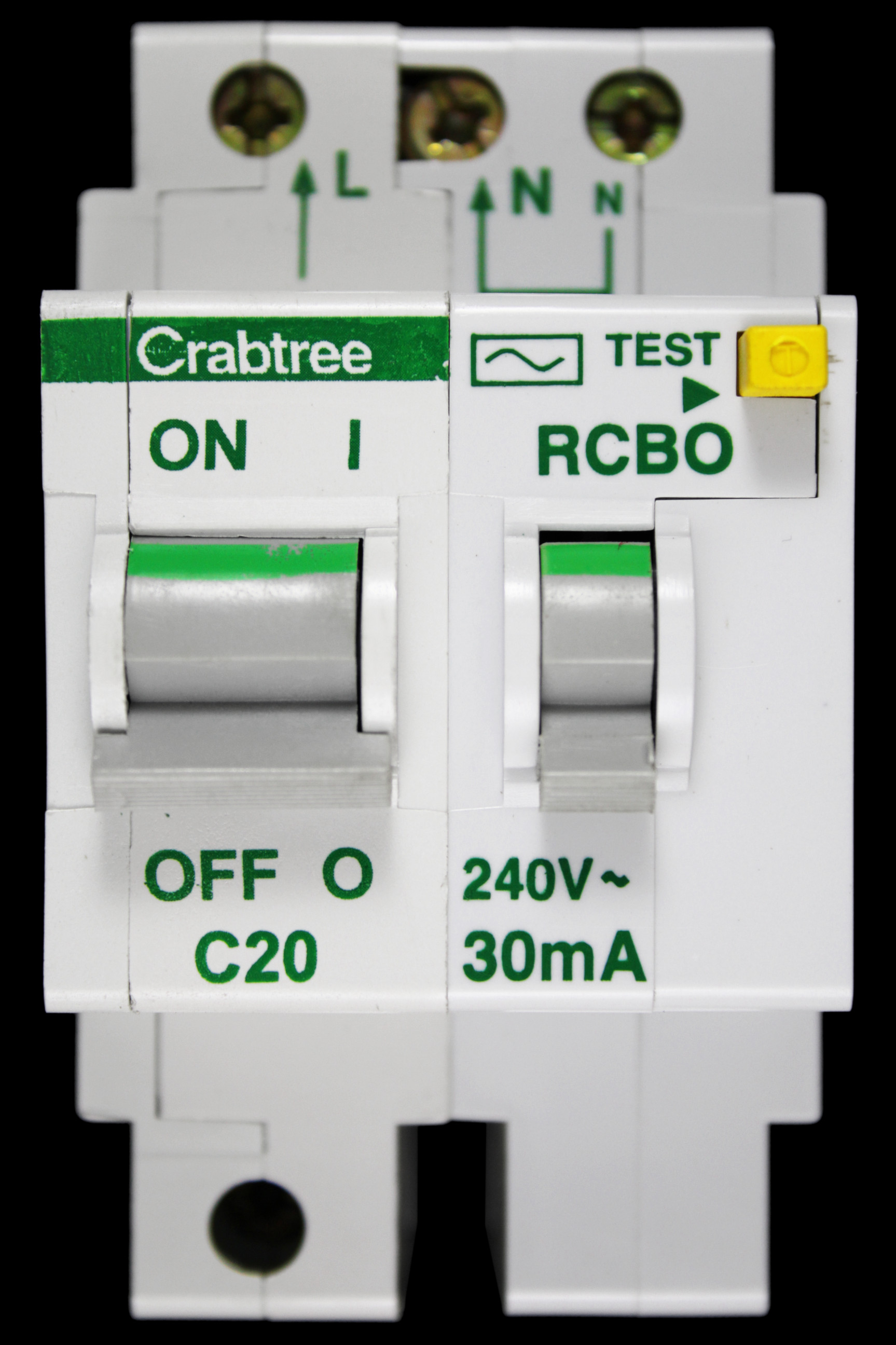 CRABTREE 20 AMP CURVE C 10kA 30mA DOUBLE POLE RCBO TYPE AC POLESTAR 602C/203