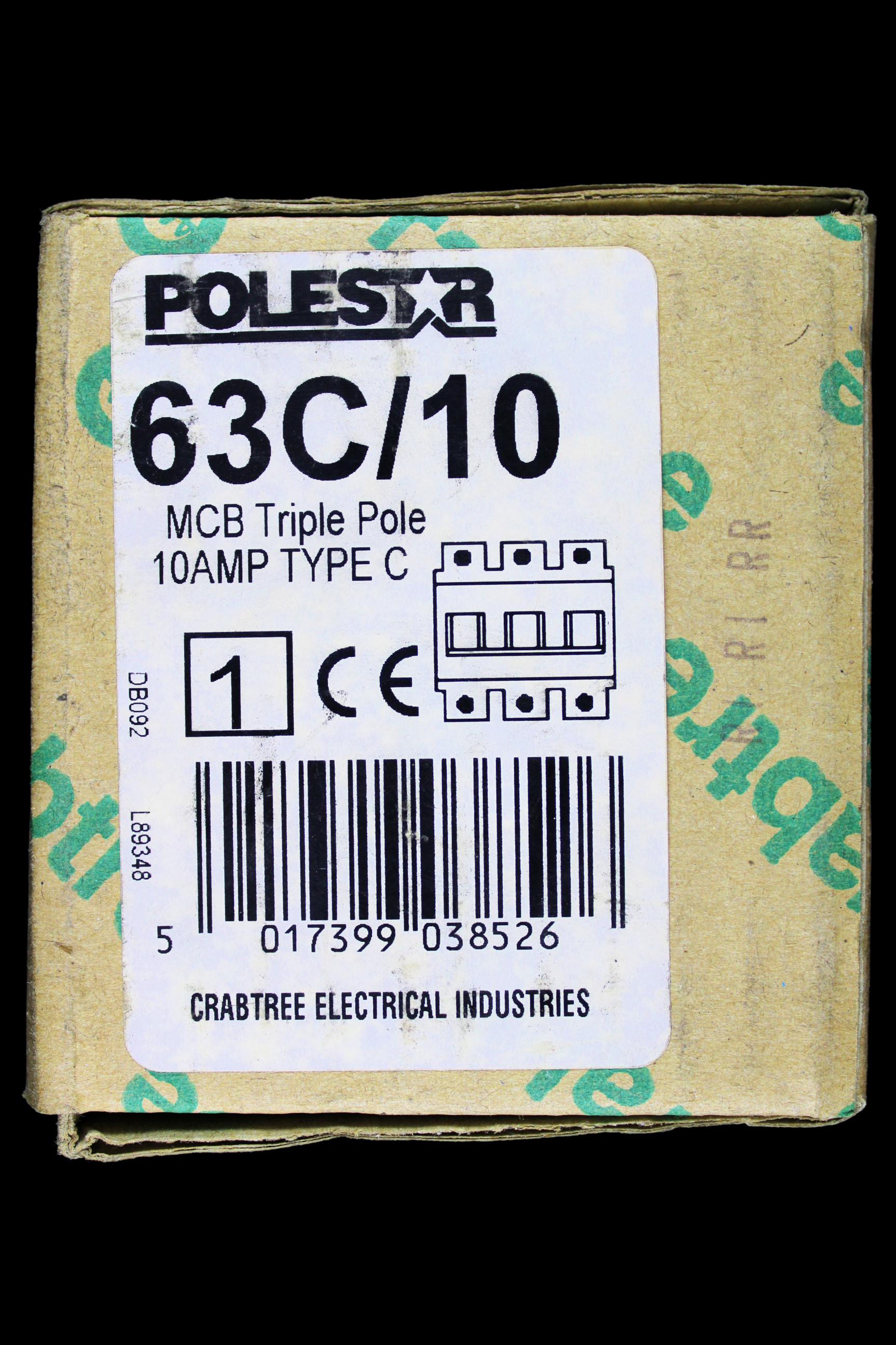 CRABTREE 10 AMP CURVE C 16kA TRIPLE POLE MCB CIRCUIT BREAKER POLESTAR 63C/10