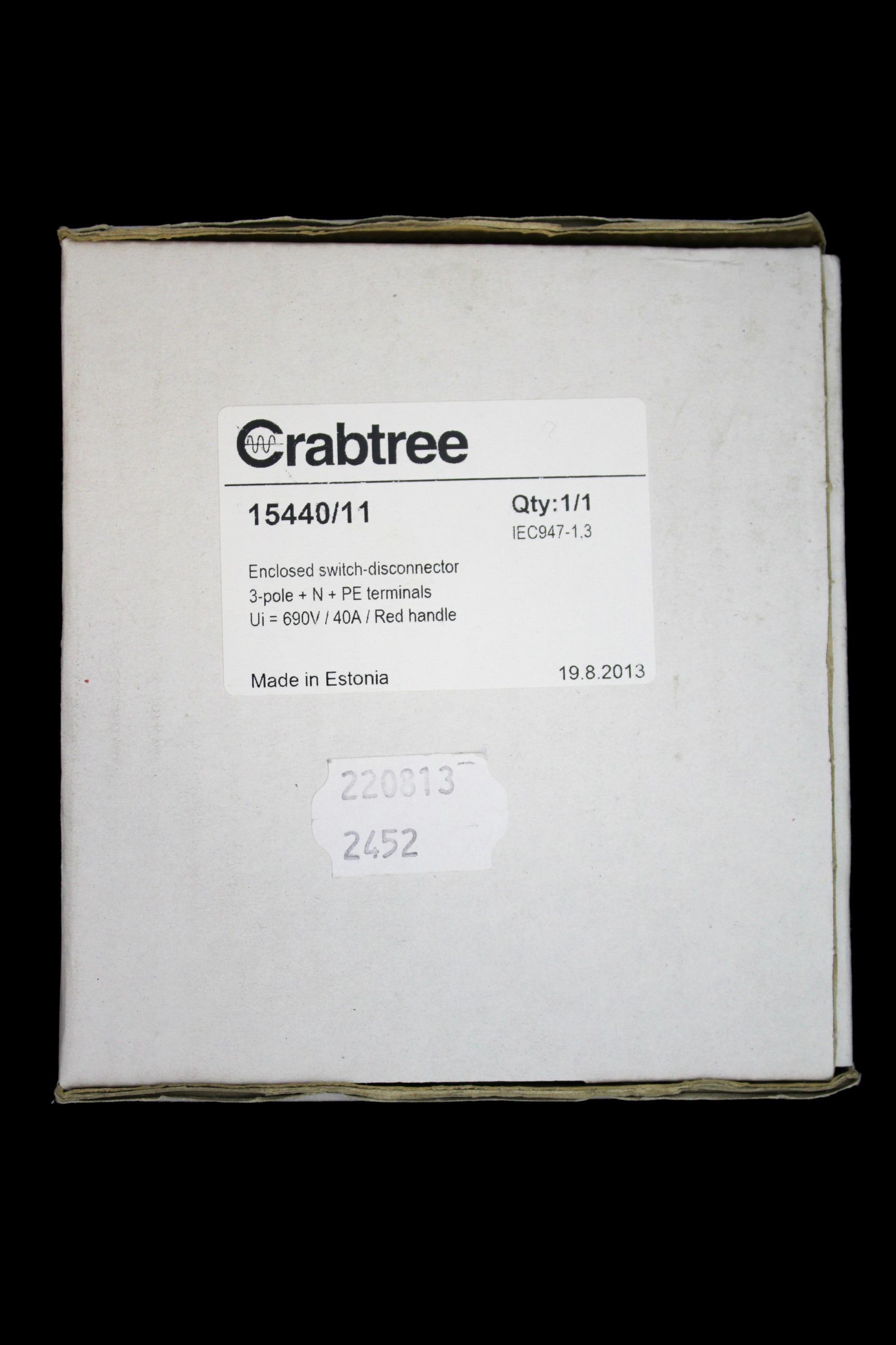 CRABTREE 40 AMP TRIPLE POLE + N + PE IP65 ENCLOSED SWITCH DISCONNECTOR 15440/11