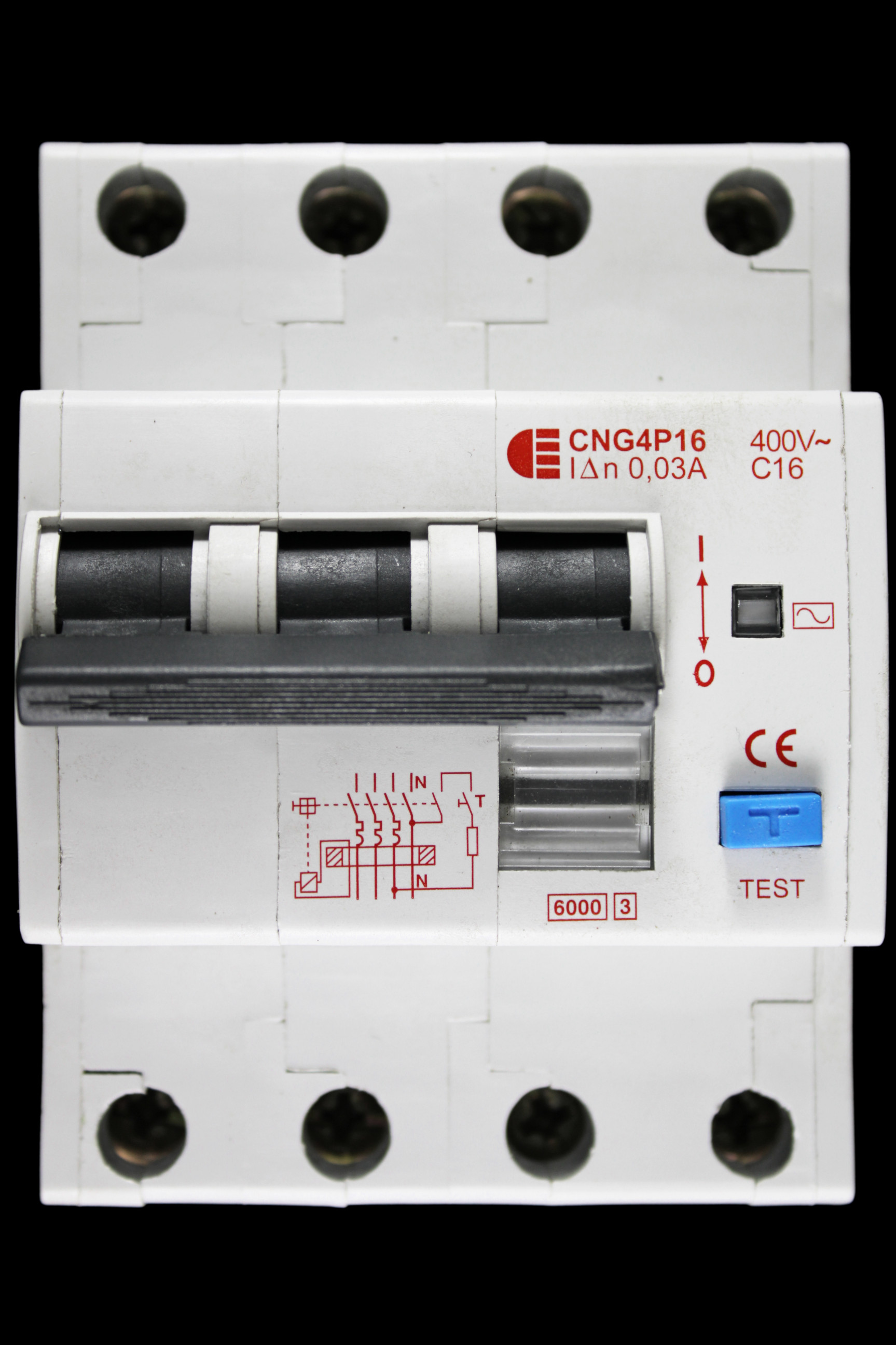 CEE 16 AMP CURVE C 6kA 30mA FOUR POLE RCBO TYPE AC CNG4P16