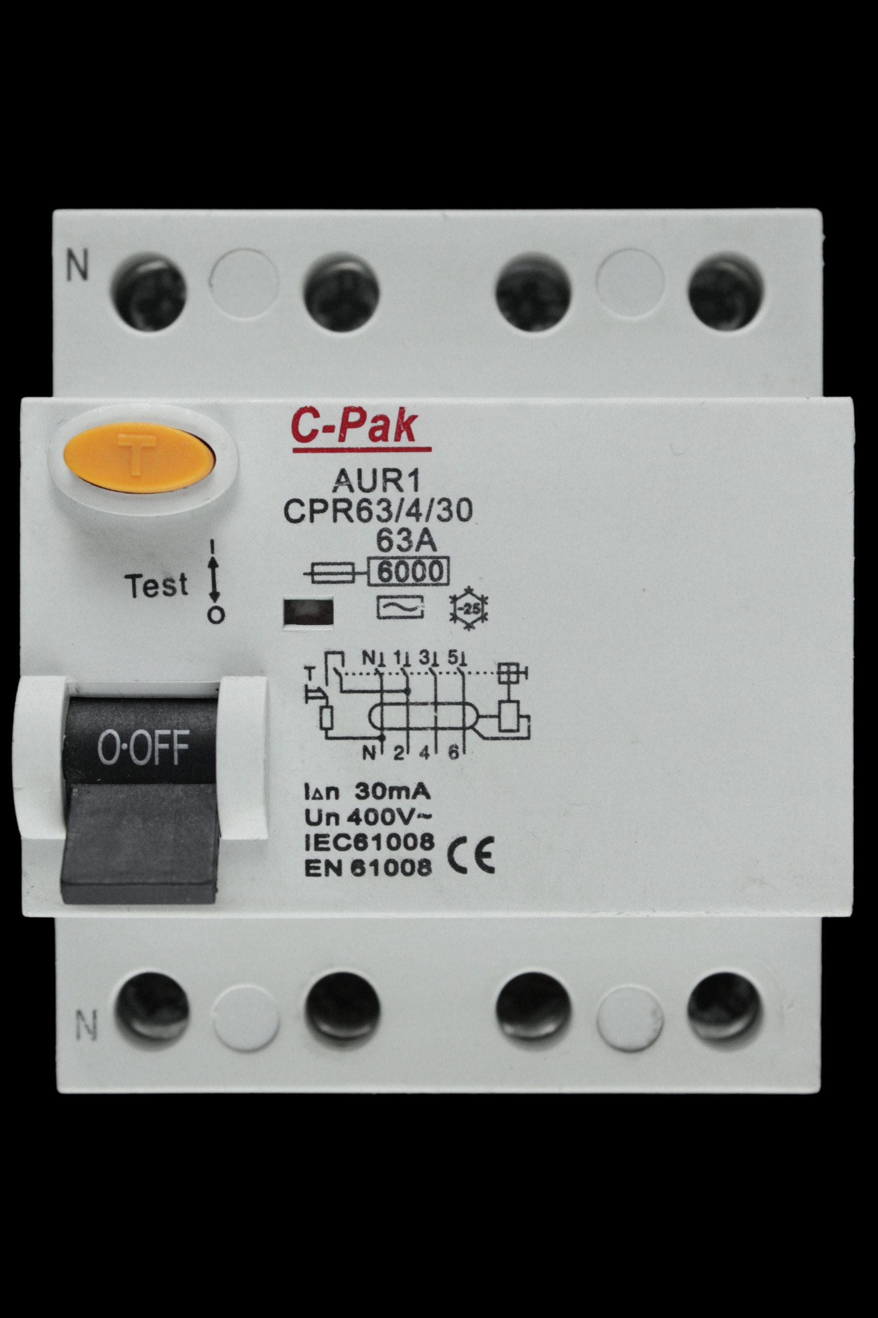 C-PAK 63 RCD FOUR POLE 30mA TYPE AC AUR1 CPR63/4/30