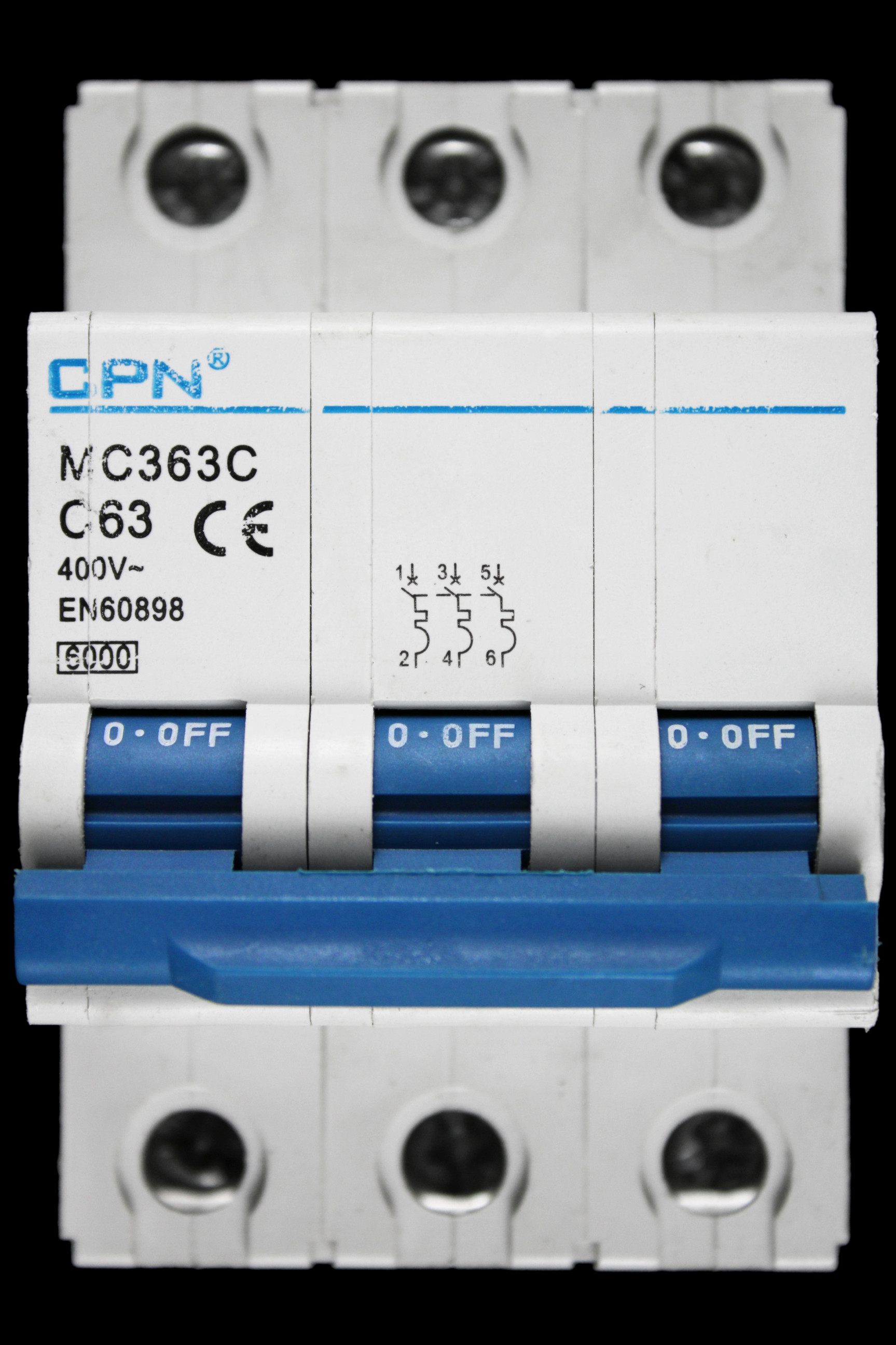 CPN 63 AMP CURVE C 6kA TRIPLE POLE MCB CIRCUIT BREAKER MC363C