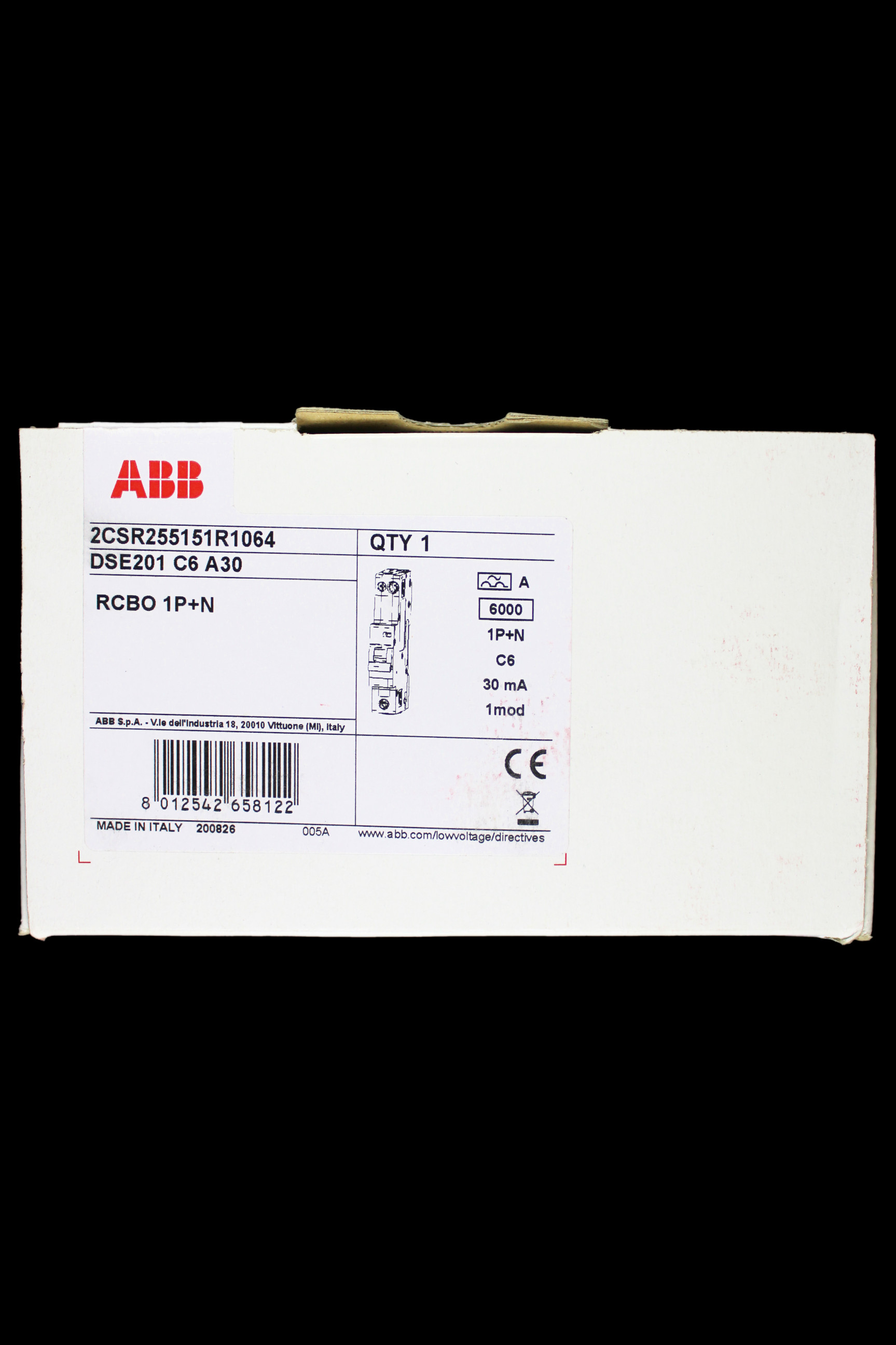 ABB 6 AMP CURVE C 6kA 30mA RCBO TYPE A DSE201 2CSR255151R1064