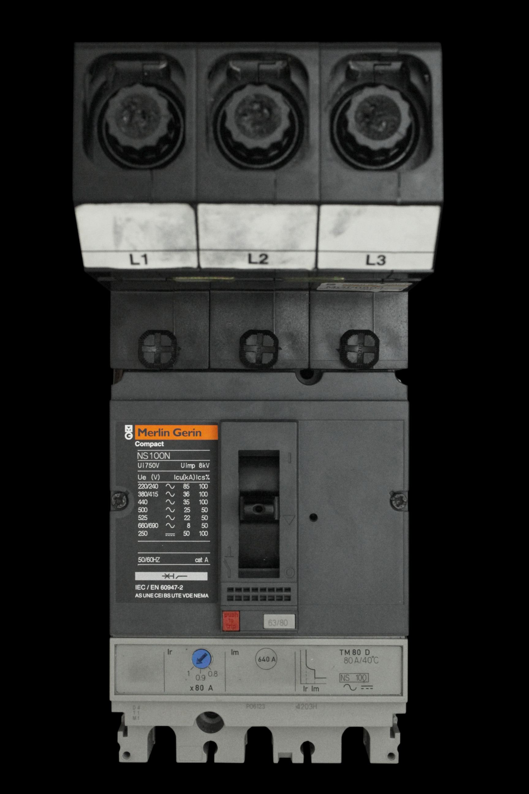 MERLIN GERIN 80 AMP 36kA TRIPLE POLE MCCB MGP0803 NS100N TM80D