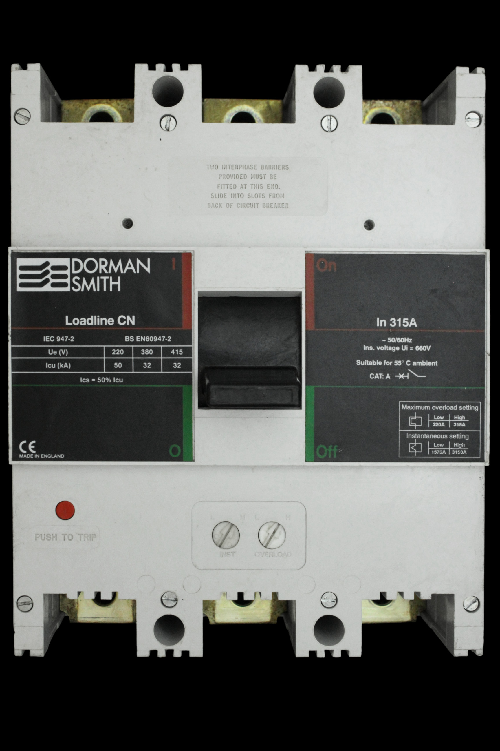 DORMAN SMITH 315 AMP 32kA TRIPLE POLE MCCB LOADLINE CN