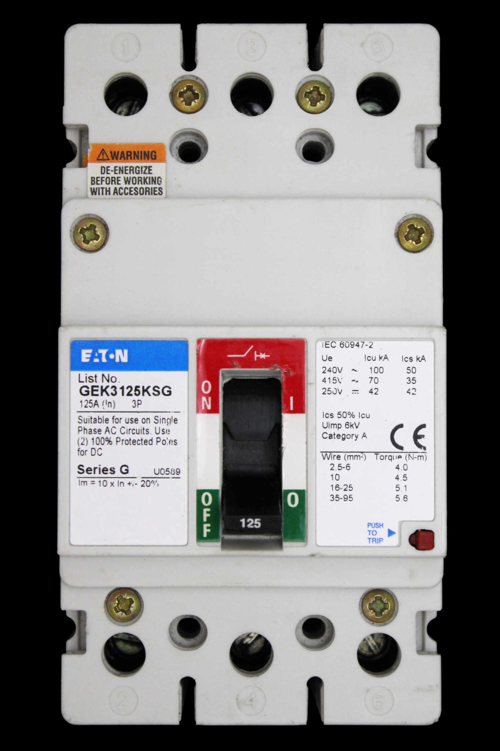 EATON 125 AMP 70kA TRIPLE POLE MCCB GEK3125KSG SERIES G
