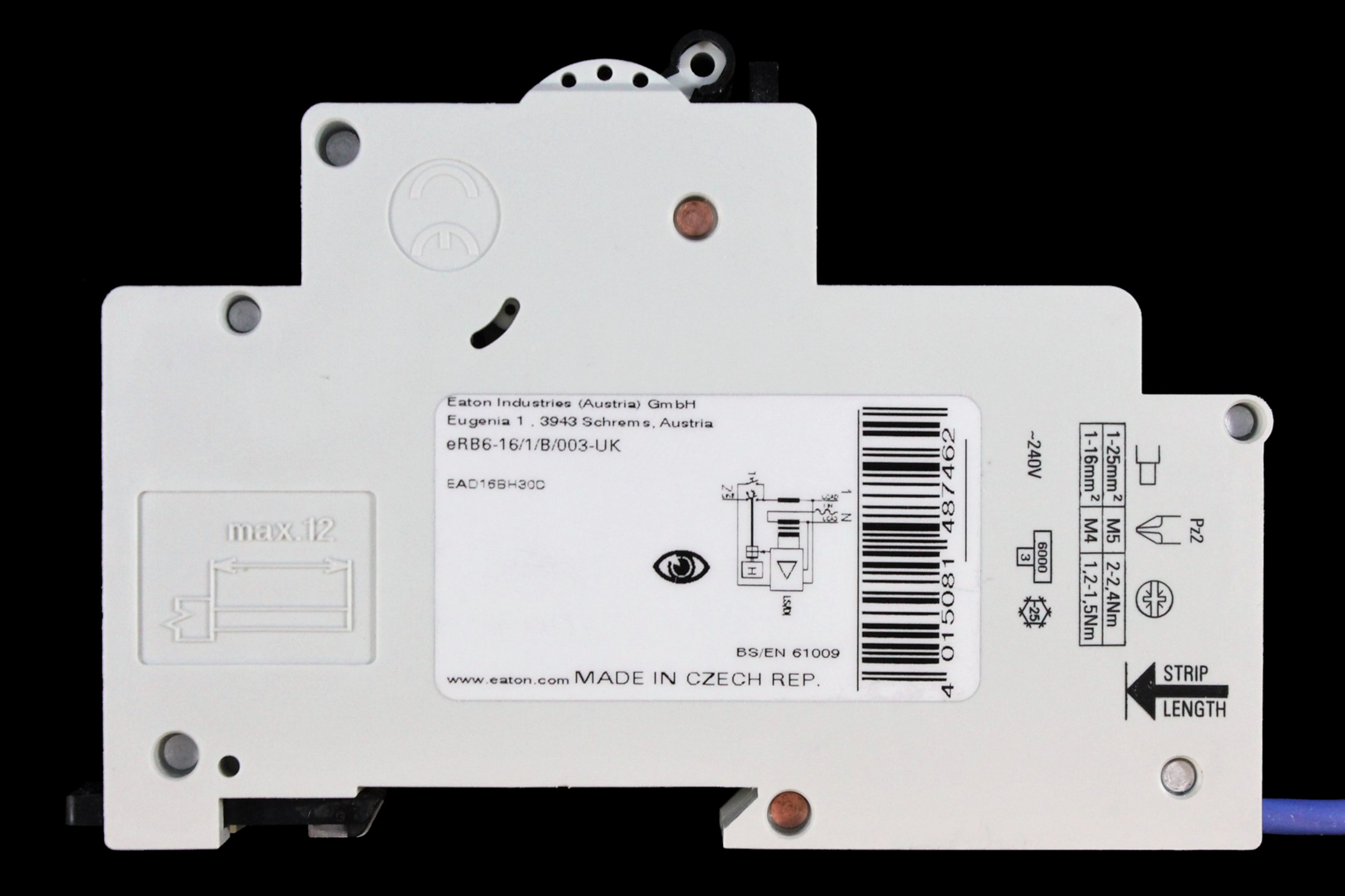 EATON 16 AMP CURVE B 6kA 30mA RCBO TYPE AC EAD16BH30C ERB6-16/1/B/003