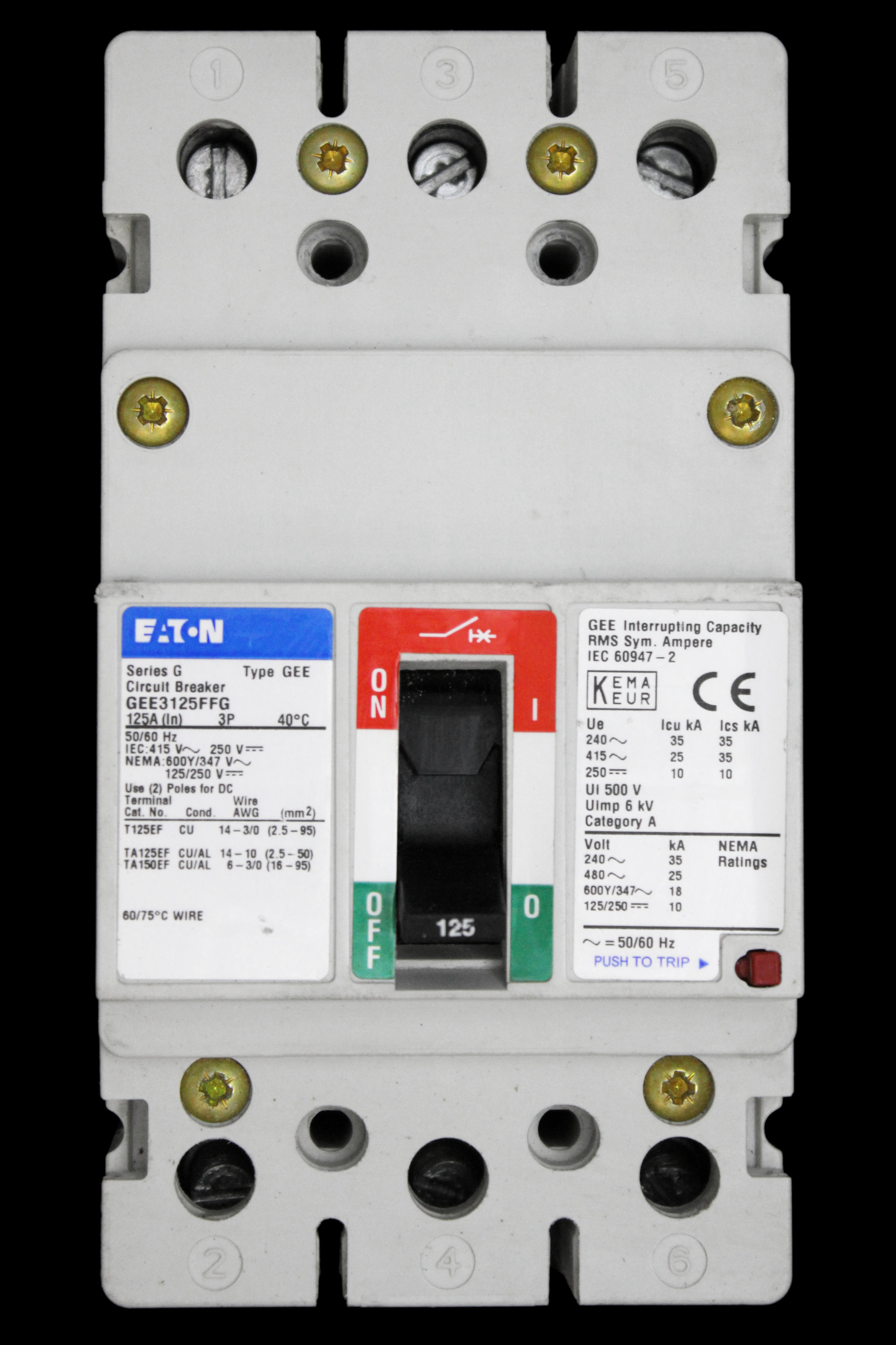 EATON 125 AMP 25kA TRIPLE POLE MCCB GEE3125FFG SERIES G