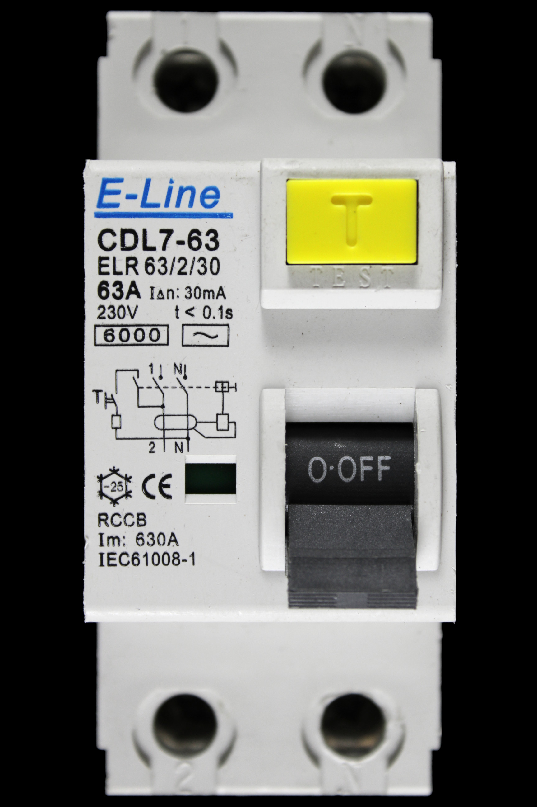 E-LINE 63 RCCB DOUBLE POLE 30mA TYPE AC CDL7-63 ELR 63/2/30