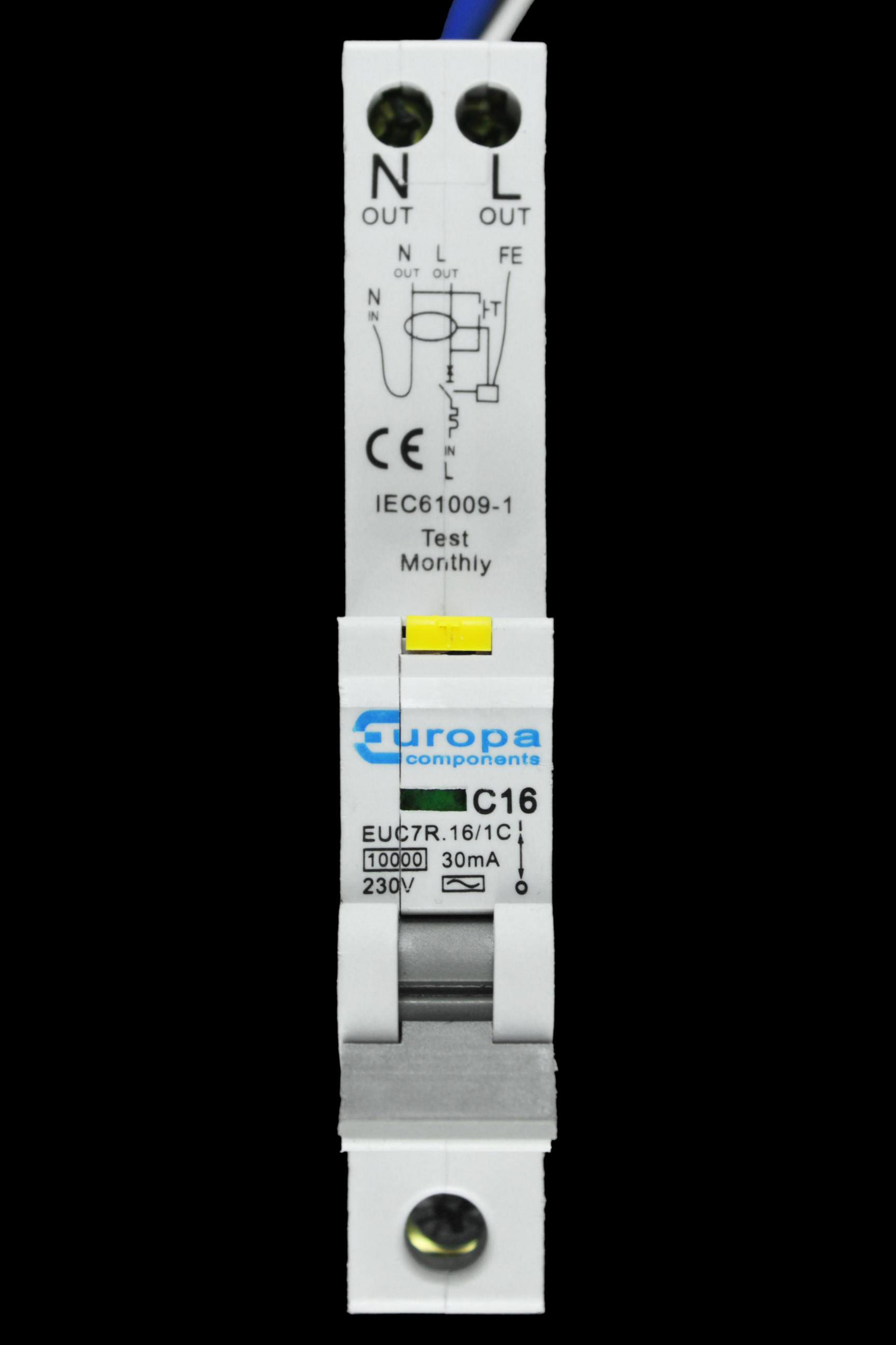 EUROPA 16 AMP CURVE C 10kA 30mA RCBO TYPE AC EUC7R.16/1C