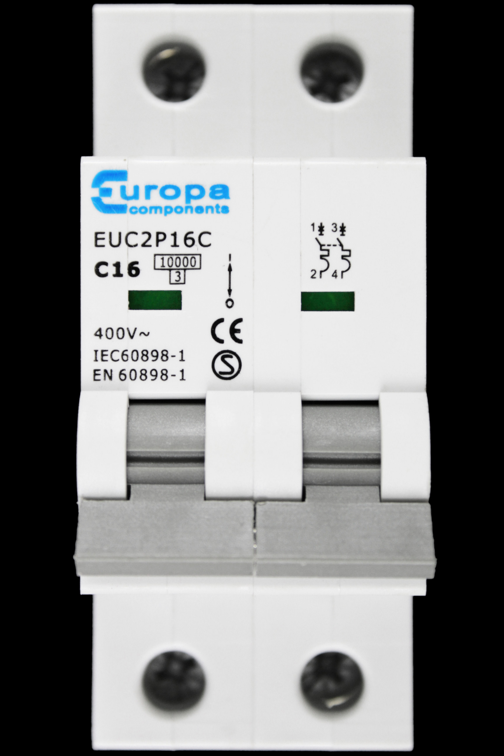EUROPA 16 AMP CURVE C 10kA DOUBLE POLE MCB CIRCUIT BREAKER EUC2P16C