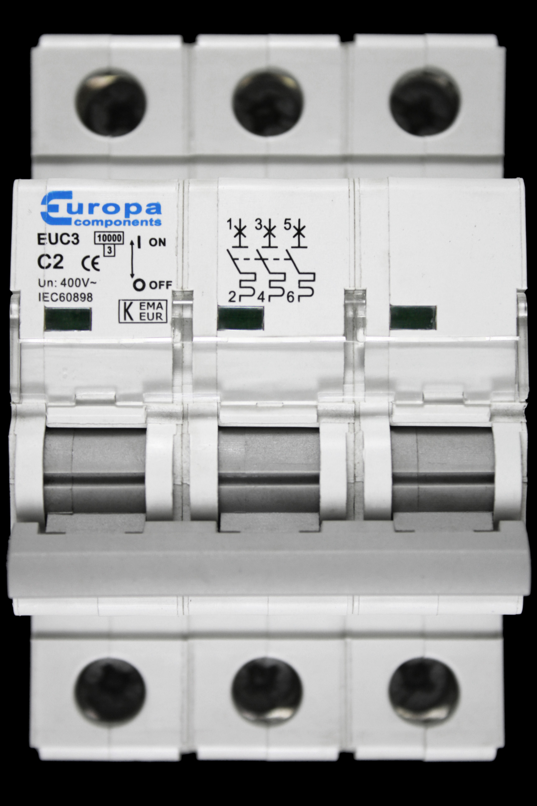 EUROPA 2 AMP CURVE C 10kA TRIPLE POLE MCB CIRCUIT BREAKER EUC3
