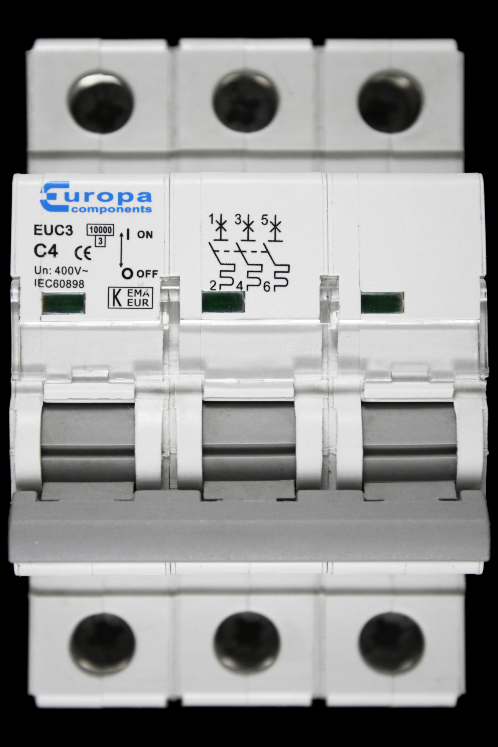 EUROPA 4 AMP CURVE C 10kA TRIPLE POLE MCB CIRCUIT BREAKER EUC3