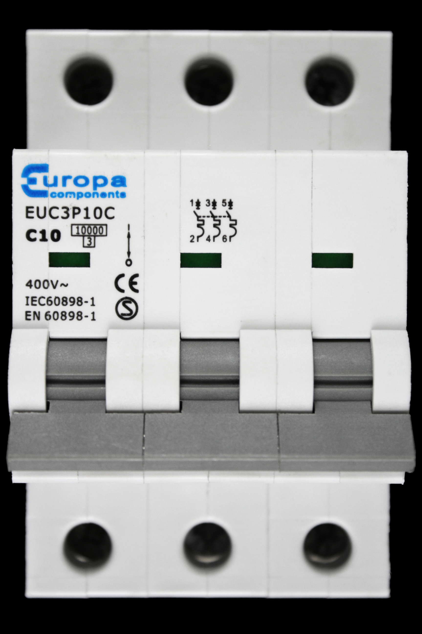 EUROPA 10 AMP CURVE C 10kA TRIPLE POLE MCB CIRCUIT BREAKER EUC3P10C